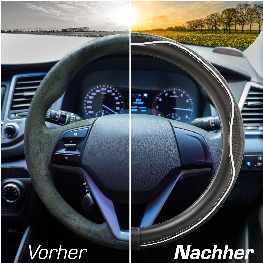 Upgrade4cars Lenkradbezug SportsLine, Ø 37,00 - 39,00 cm, Stilvolles Linien-Design mit Perforierten Details für mehr Grip