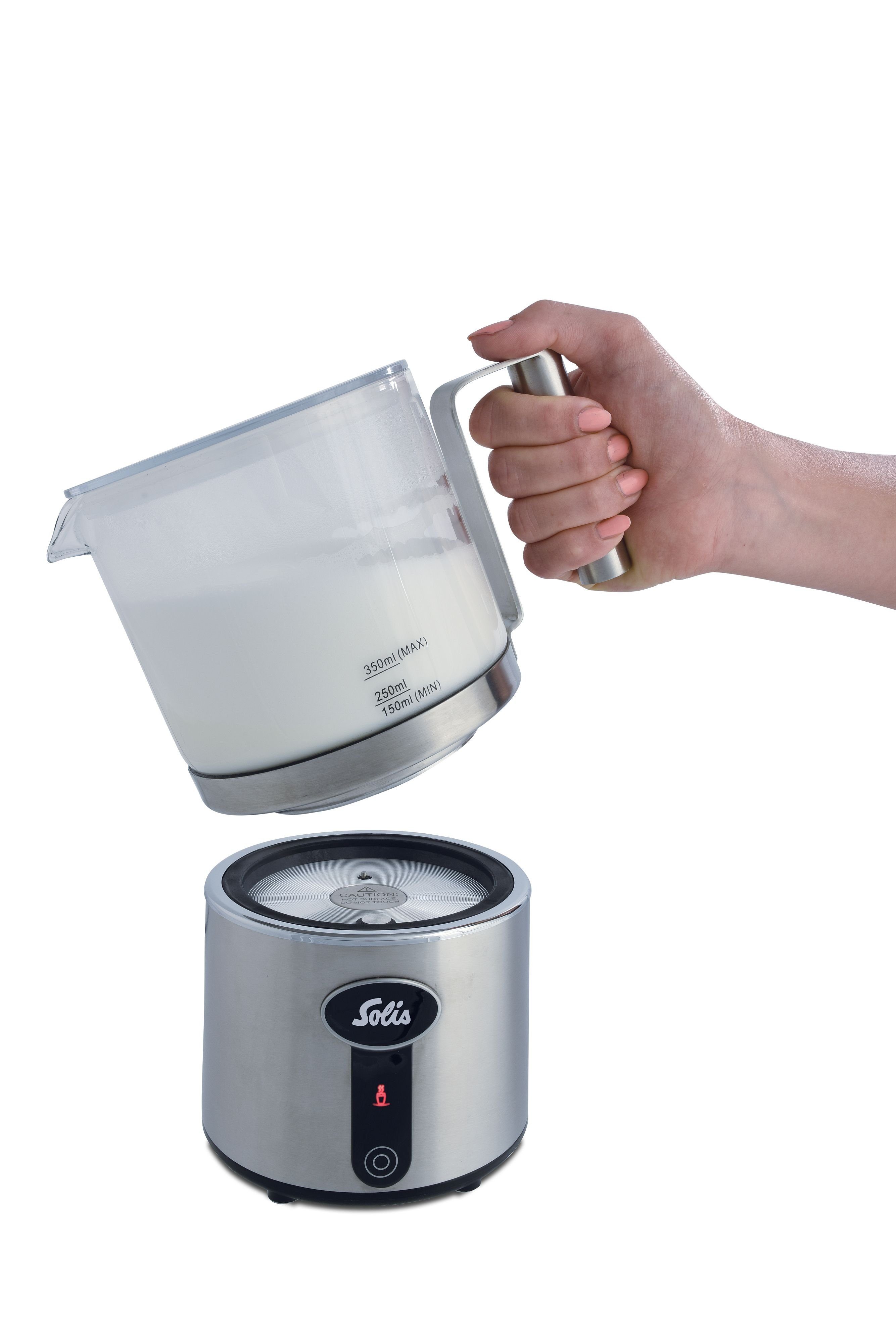 SOLIS OF SWITZERLAND Milchaufschäumer erhitzen Tyo, 600 W, 350 ml Glaskrug, 5 Funktionen, Quirl
