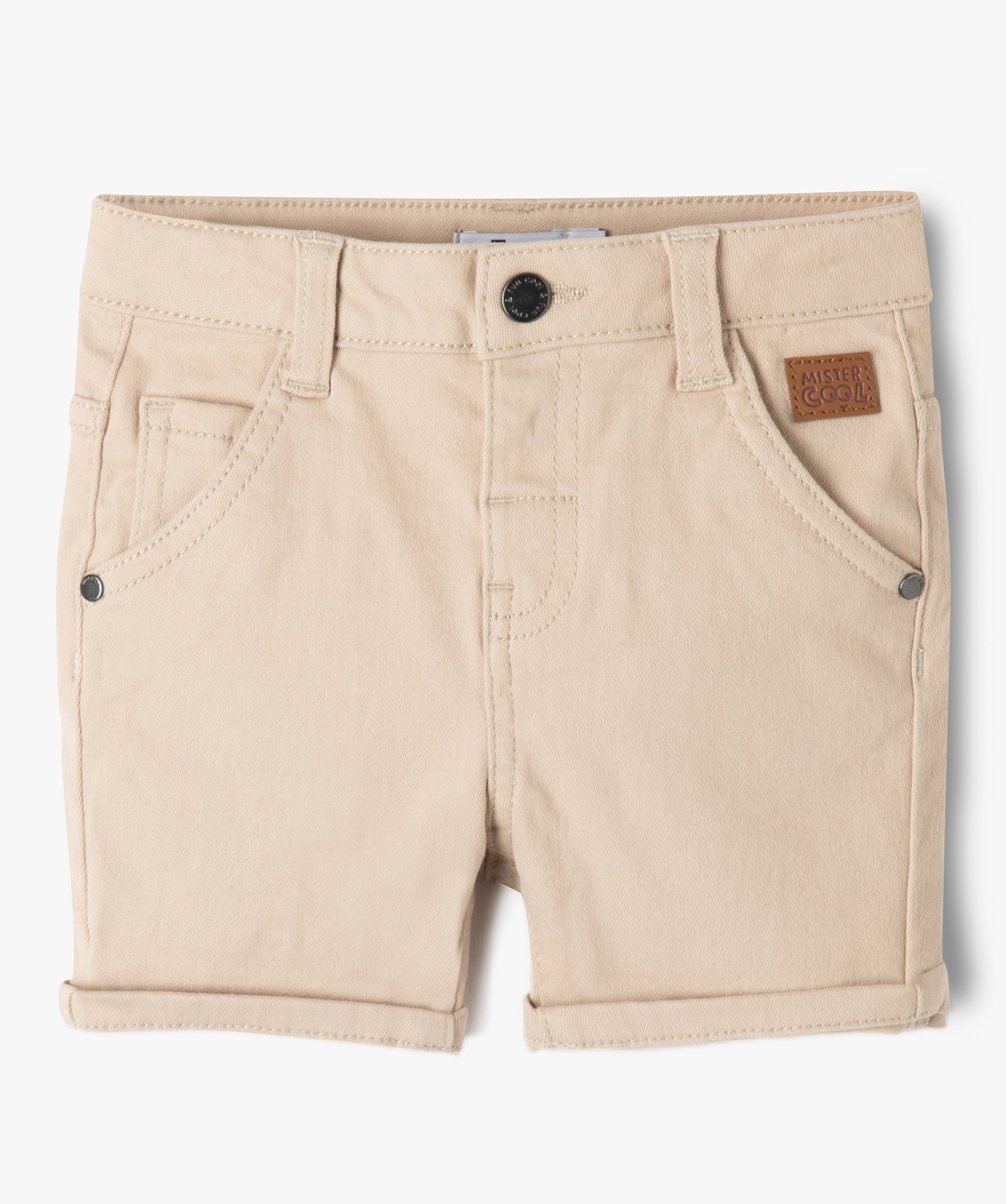 Short bébé Garçon slim en toile extensible unie beige | GEMO