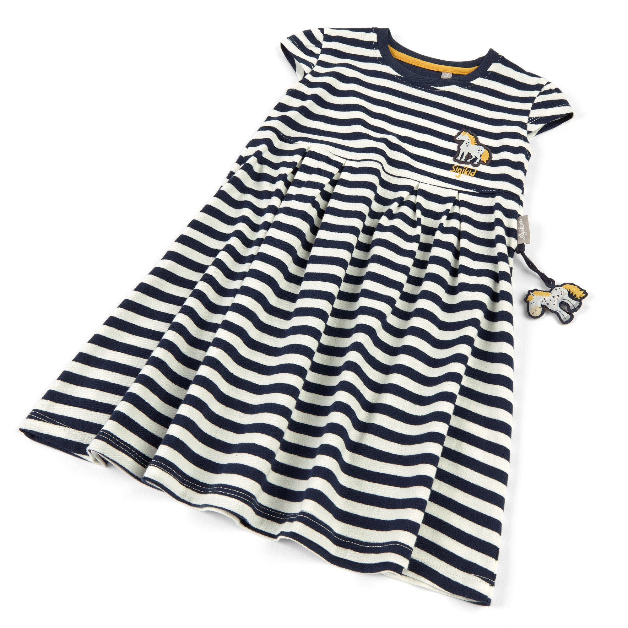 Blau-weiß geringeltes Kinderkleid Tupfen Pony