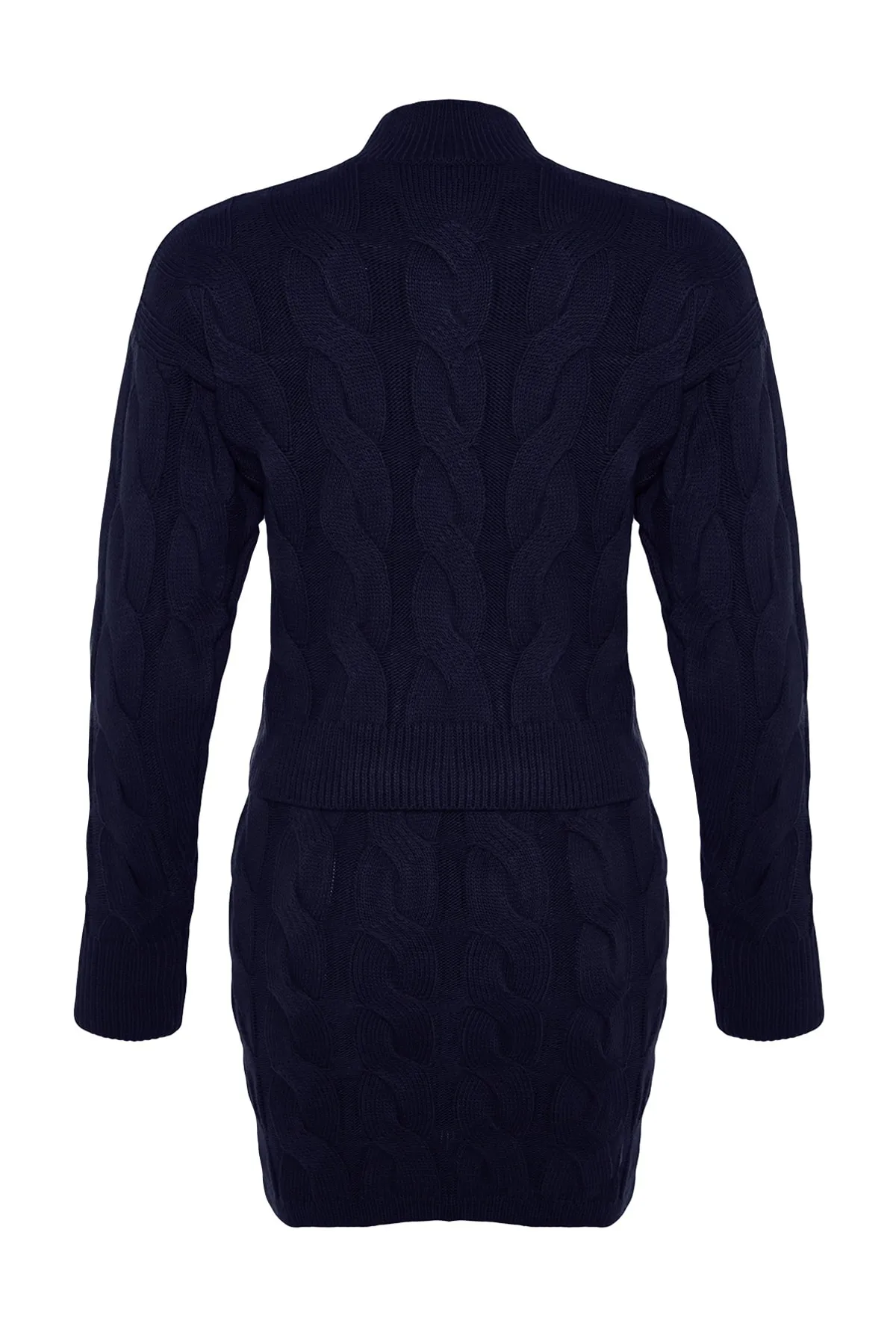 Trendyol Collection  Marineblaues, kurzes Strickoberteil und -unterteil mit Stehkragen, Set TWOAW24AU00049