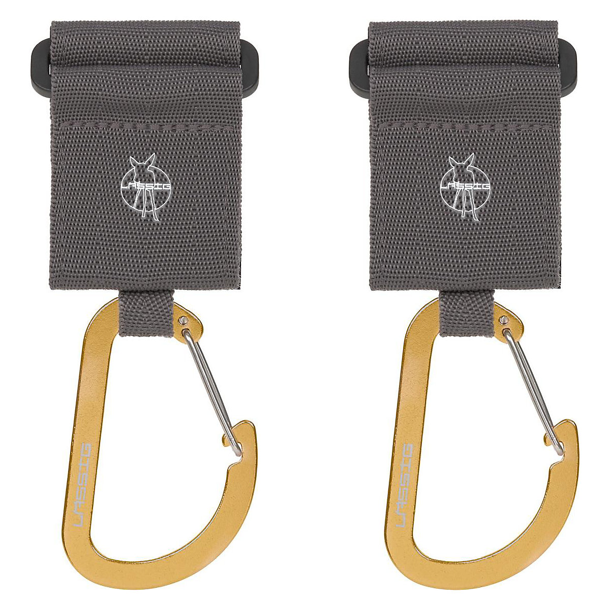 Kinderwagenhaken mit Karabiner grau, 2 Stück
