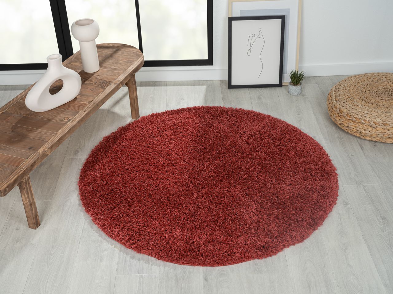 MyFlair Teppich Elodie, 120cm x 120cm, Farbe Weinrot, rund, Florhöhe 37mm