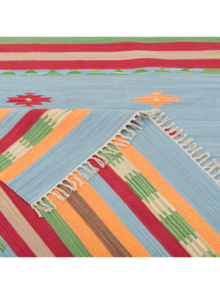 Pergamon Baumwolle Natur Kelim Teppich Lina Stripes in Blau günstig kaufen
