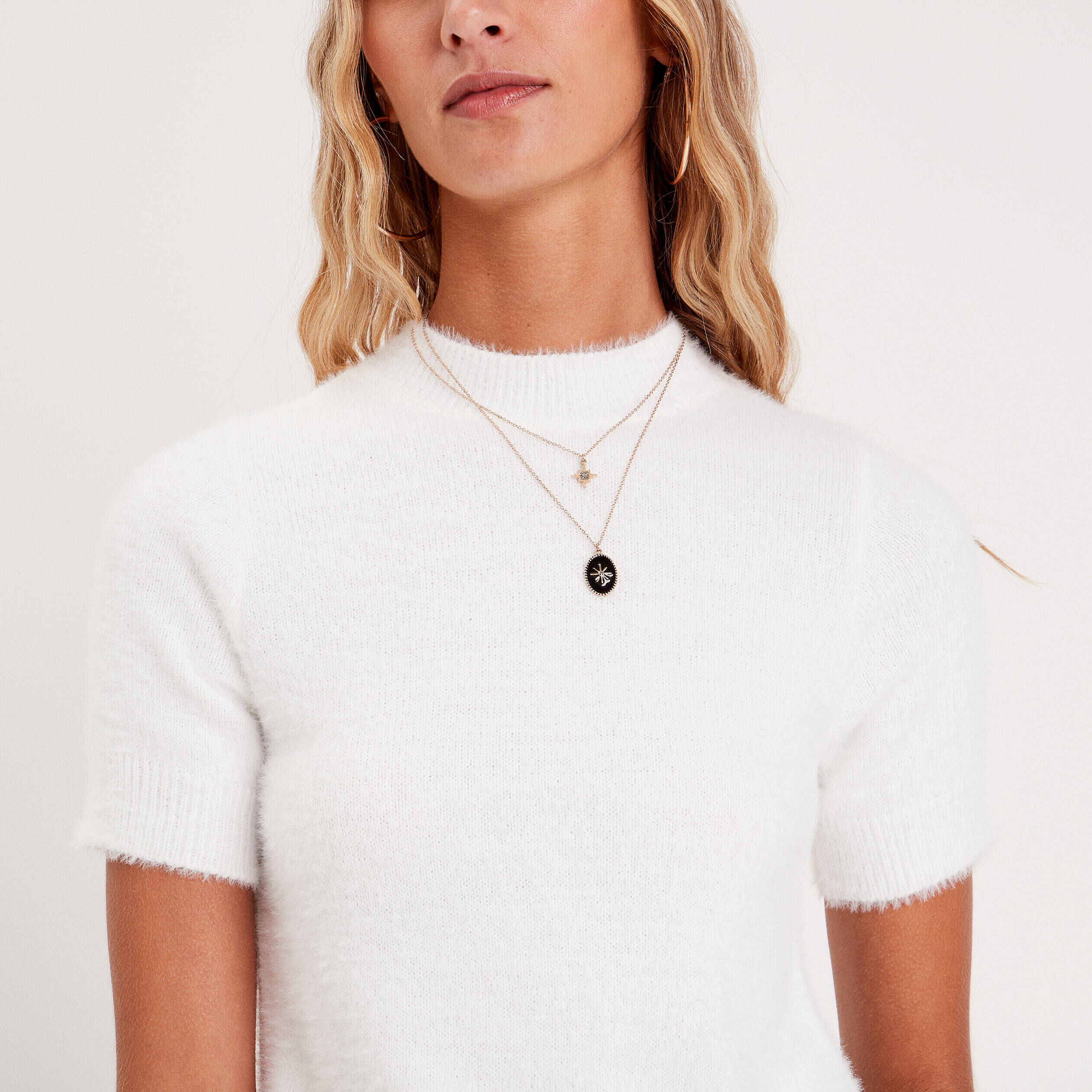 Pull manches courtes ecru femme | Cache Cache