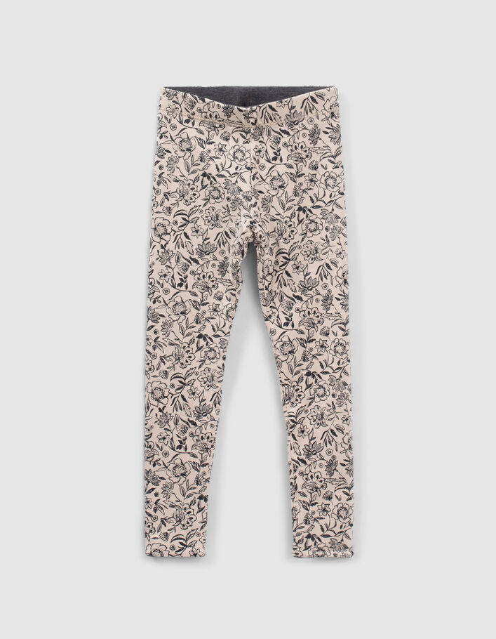 Leggings réversible imprimé fleurs et gris fille