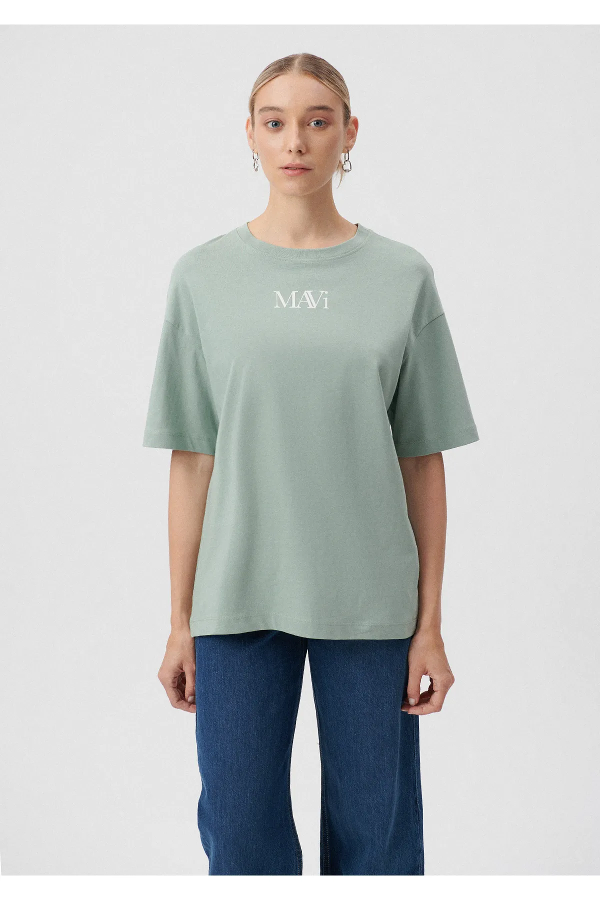 Mavi  Grünes T-Shirt mit Logo-Print, Übergröße/weiter Schnitt1611593-71787
