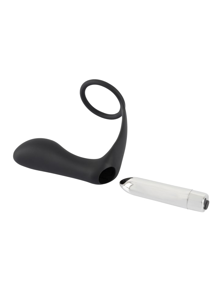 Black Velvets Analplug mit Penisring Vibrating Ring & Plug in schwarz günstig kaufen 10,8 cm