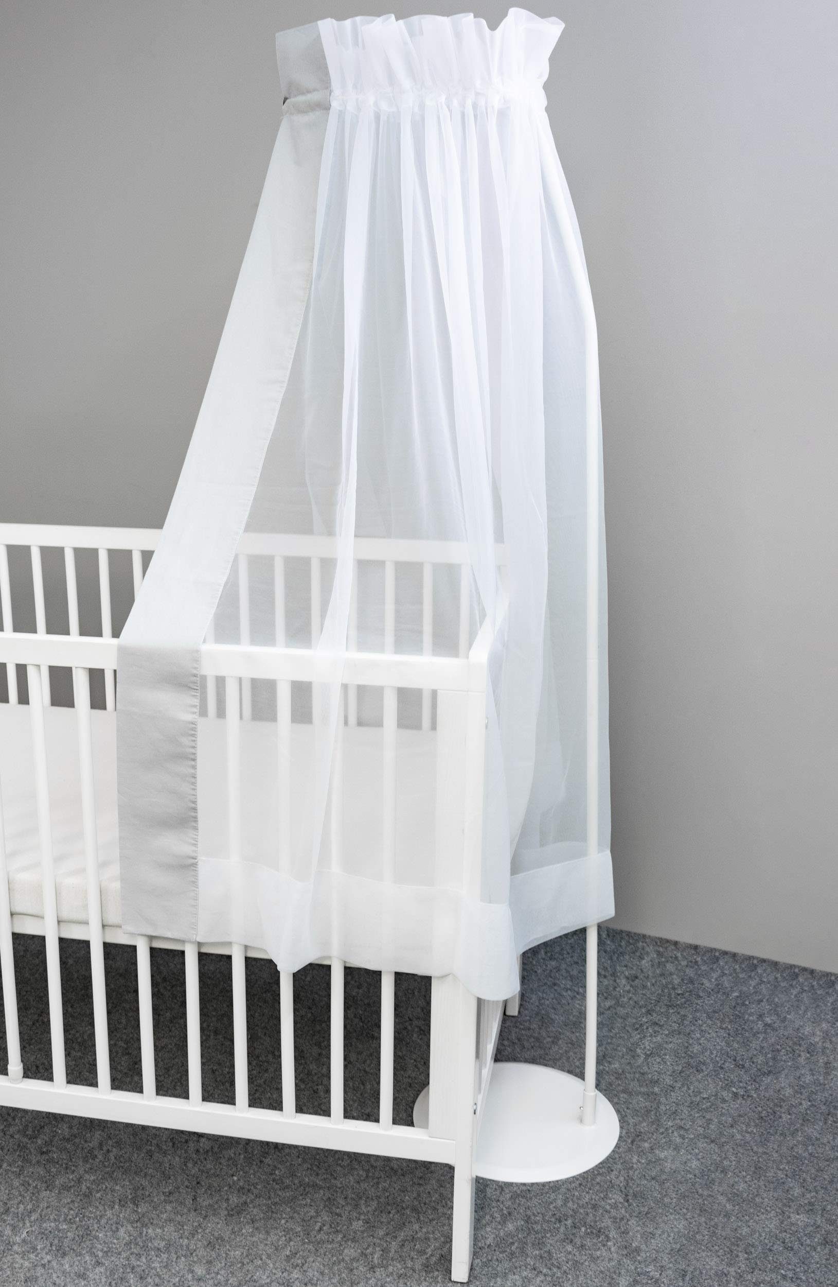 Himmelstange (Made in EU) freistehender Himmelhalter, Schleierhalter für Babybett; Kinderbett; Stubenwagen; Wiege, lackiertes Metall in weiß Lange ca.: 150cm, leicht umstellbar, Amilian, freistehend