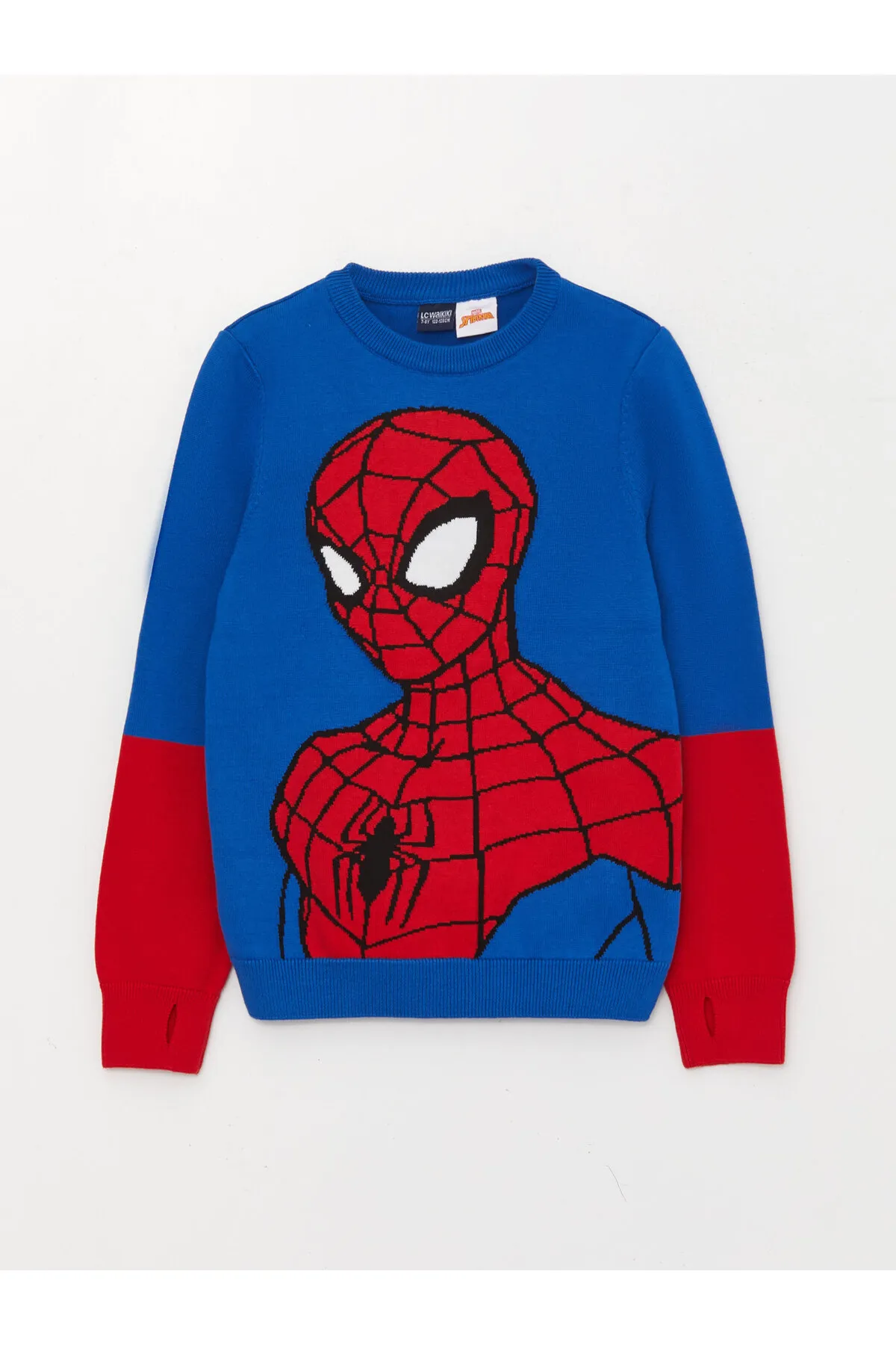 LC Waikiki  Langarm-Strickpullover für Jungen mit Rundhalsausschnitt und Spiderman-Muster