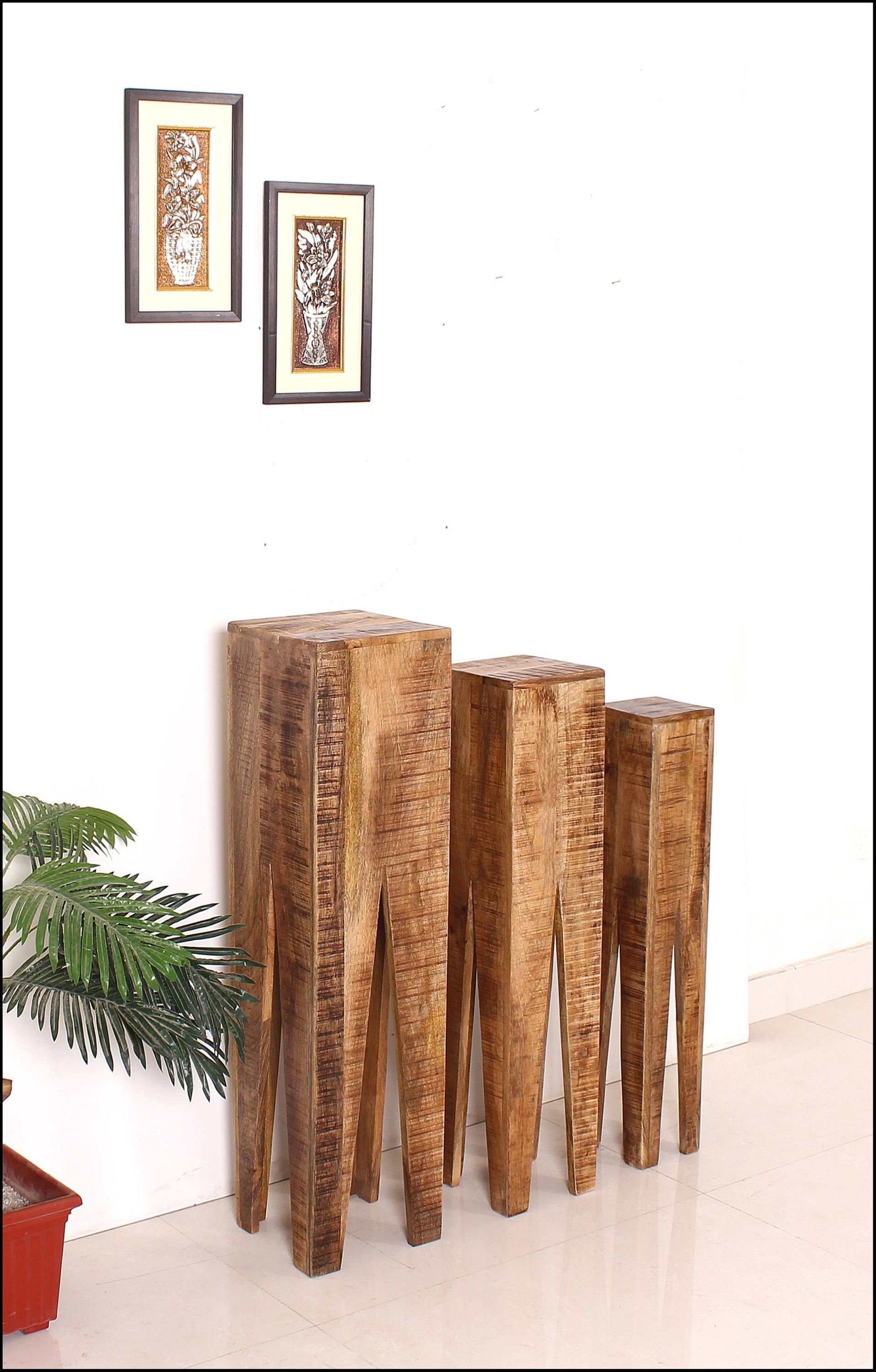 GMD Living Blumenhocker BHOPAL (3er Set, 3 St), Blumensäulen aus massivem Mangoholz, T25 x B25 x H100 cm