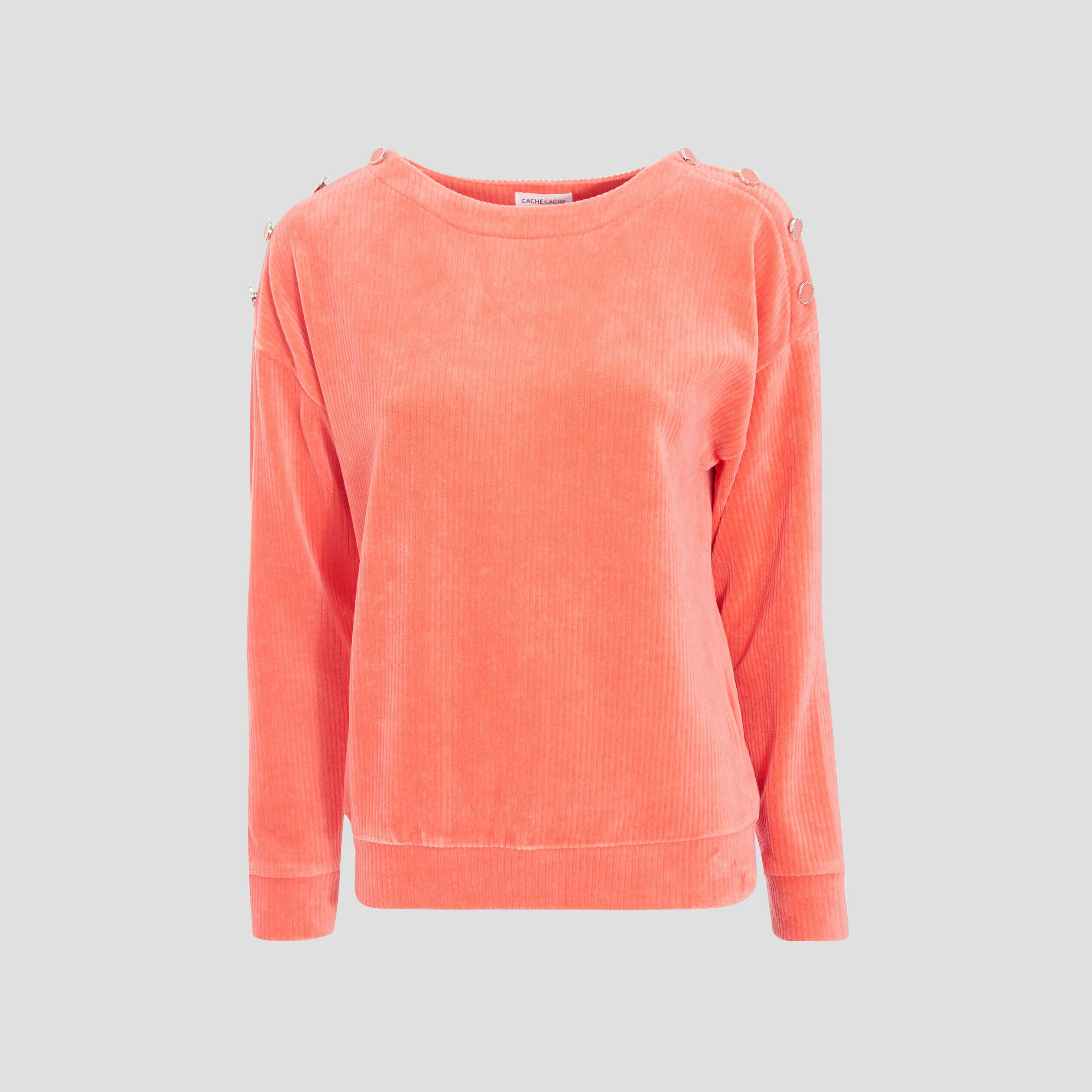 Sweat manches longues velours orange corail femme | Cache Cache