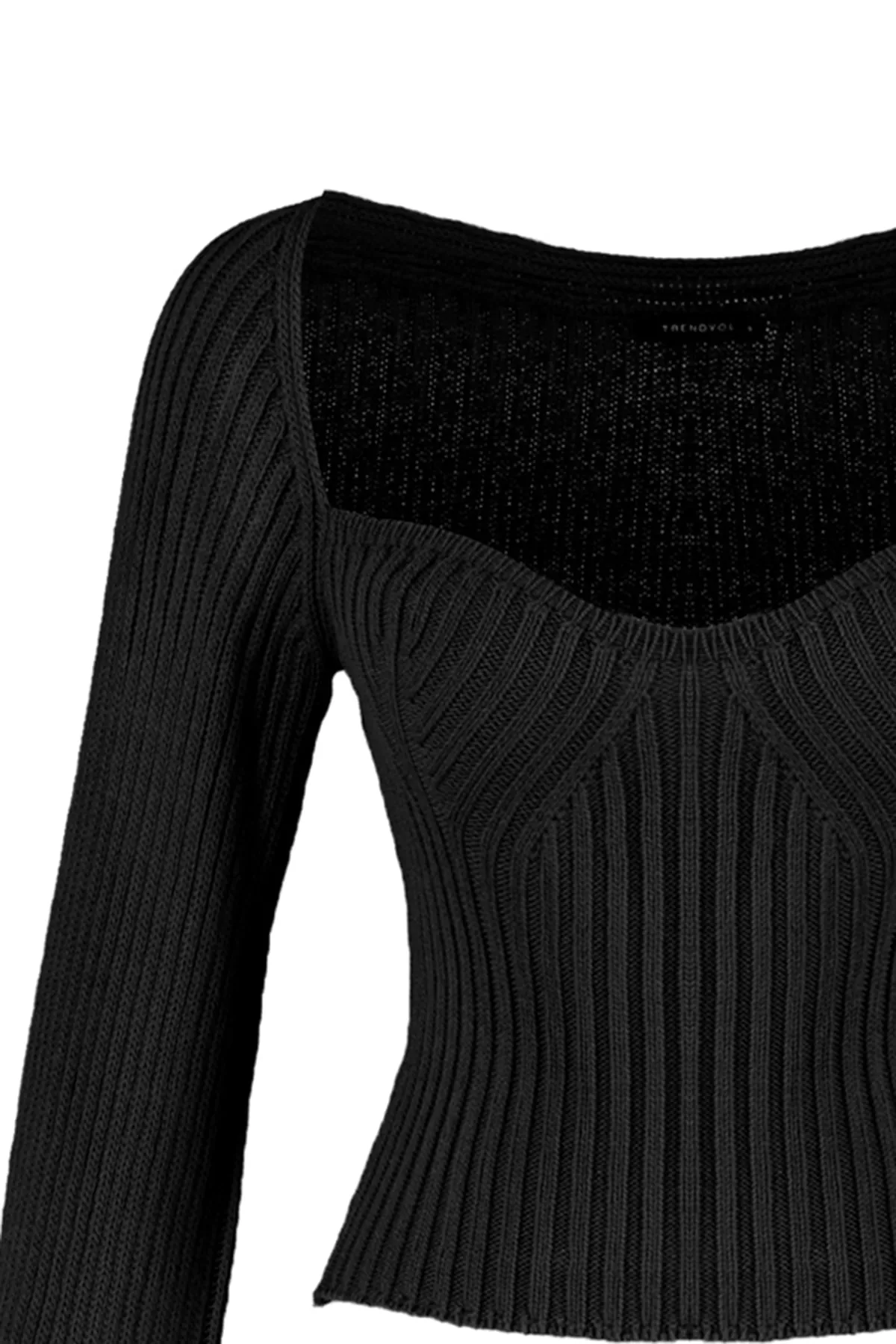 Trendyol Collection  Schwarzer kurzer Strickpullover mit Herzkragen TWOAW22KZ1760