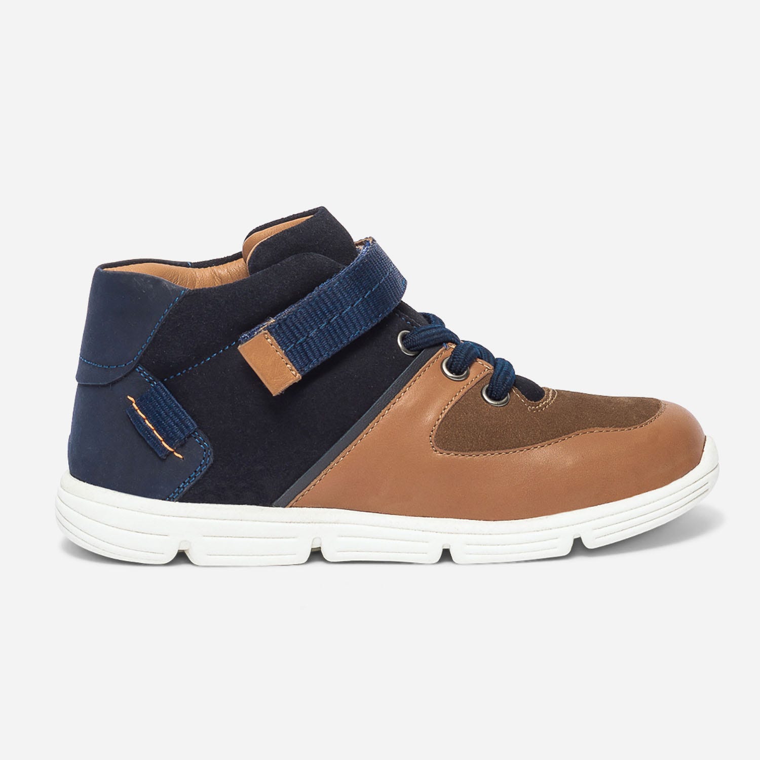 Basket camel, marine et marron bi matière