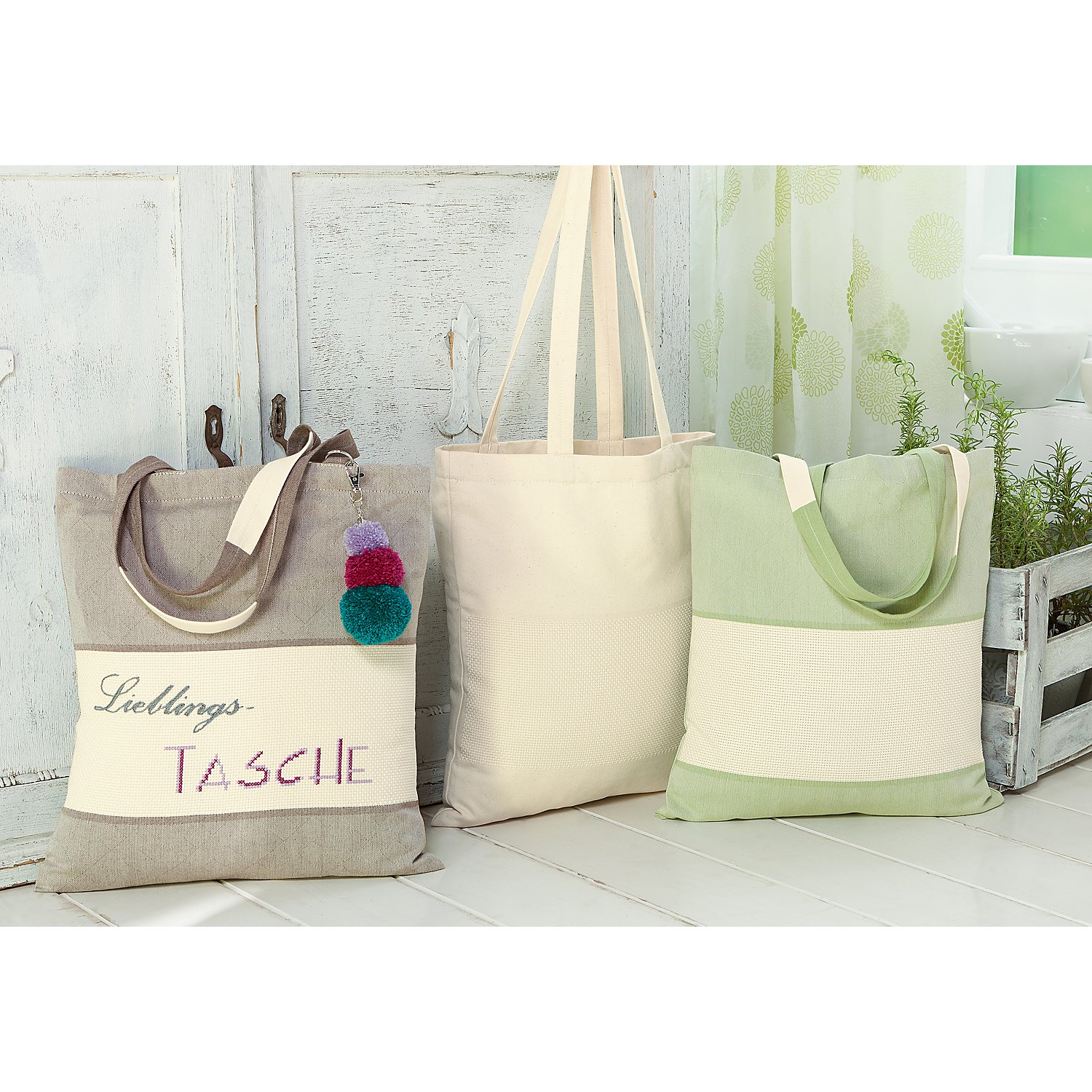 Baumwolltasche mit Aidafeld, leinengrau