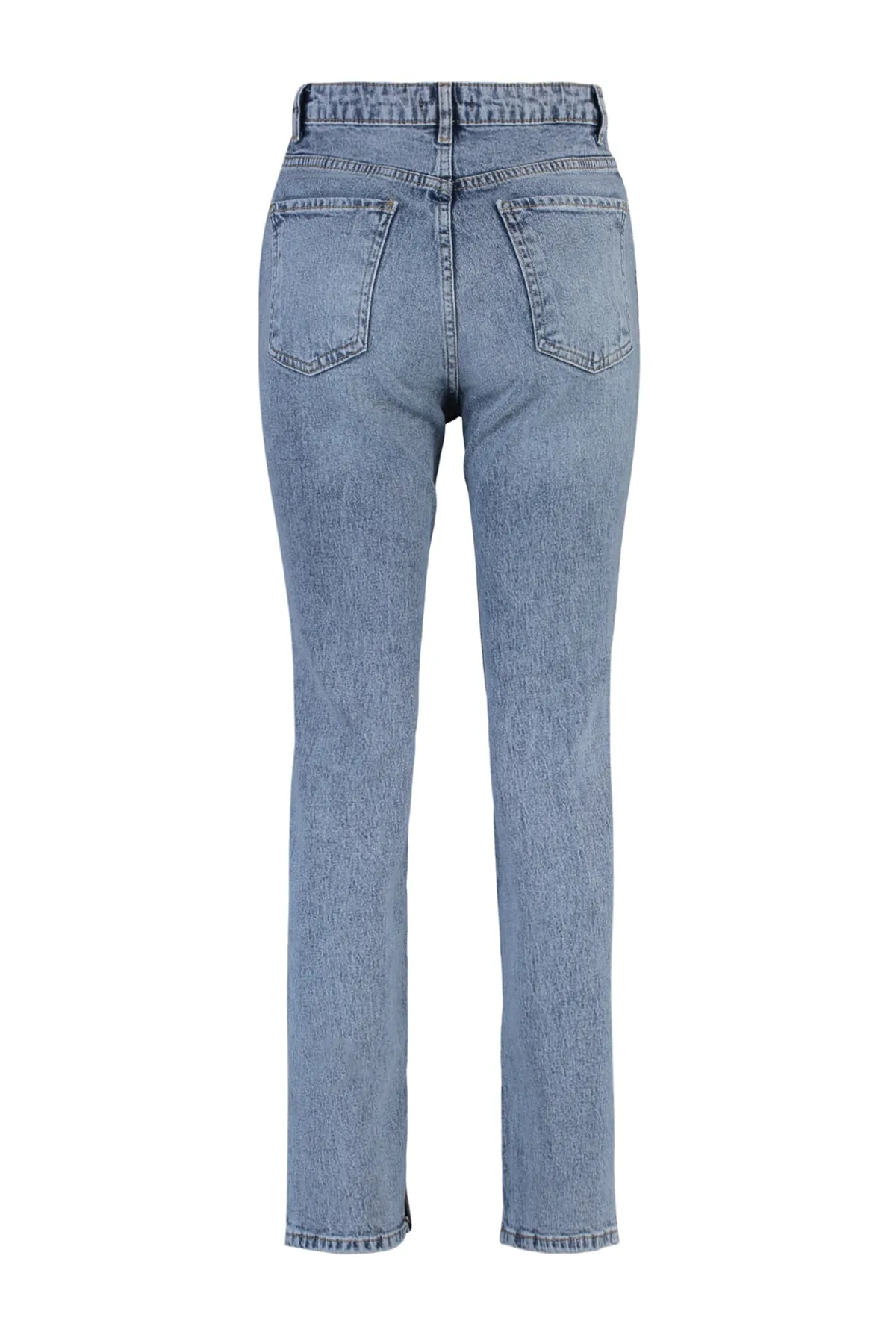 Trendyol Collection  Blaue Jeans mit Schlitz und hoher Taille, gerader Schnitt, TWOSS22JE0430