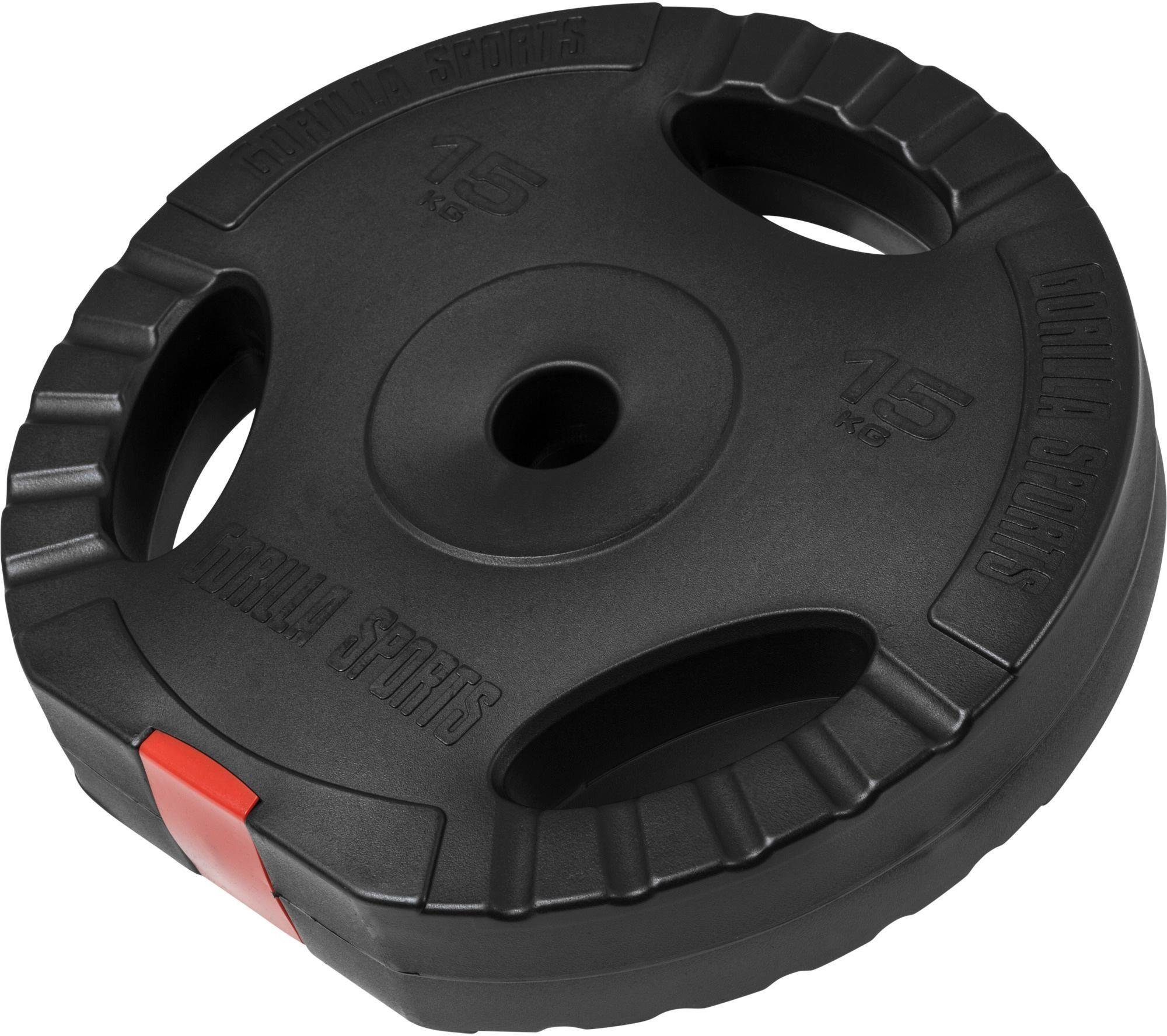 GORILLA SPORTS Hantelscheiben Hantelscheibe Kunststoff Gripper 15 kg, 15 kg