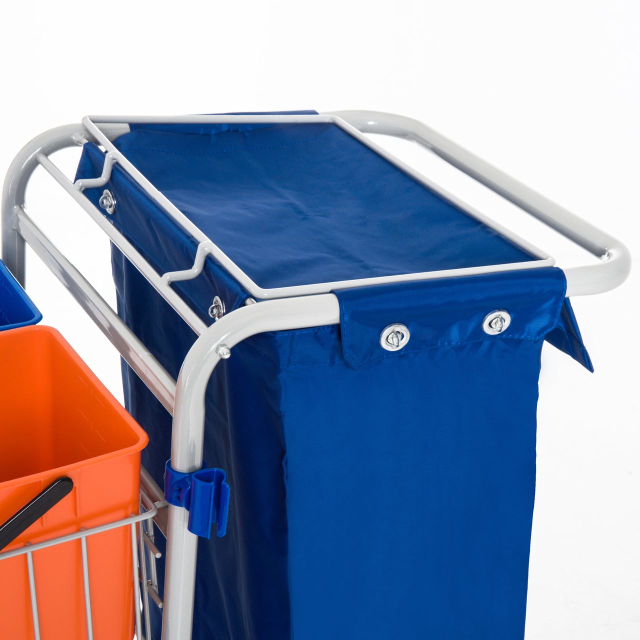 HOMCOM Putzwagen Reinigungswagen 4 Fahreimer Wischwagen Systemwagen mit Rollen Blau Orange 93 x 70 x 97 cm