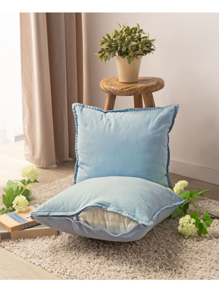 JACK 2er Set Kissenhülle 45x45cm Baumwolle Einfarbig in Hellblau günstig kaufen 45x45 cm