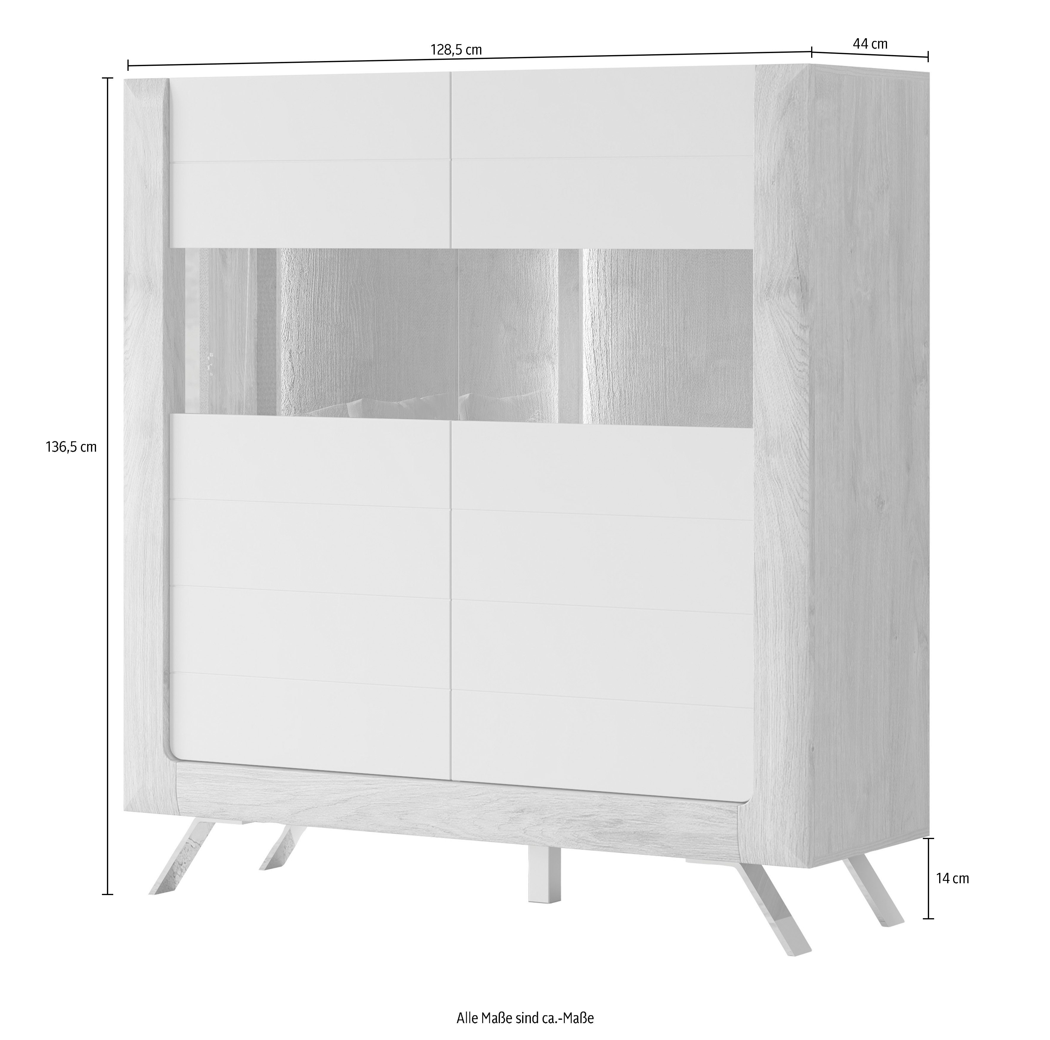 Leonique Highboard Kasai, Höhe 136,5 cm, 2 Türen mit Glaseinsatz