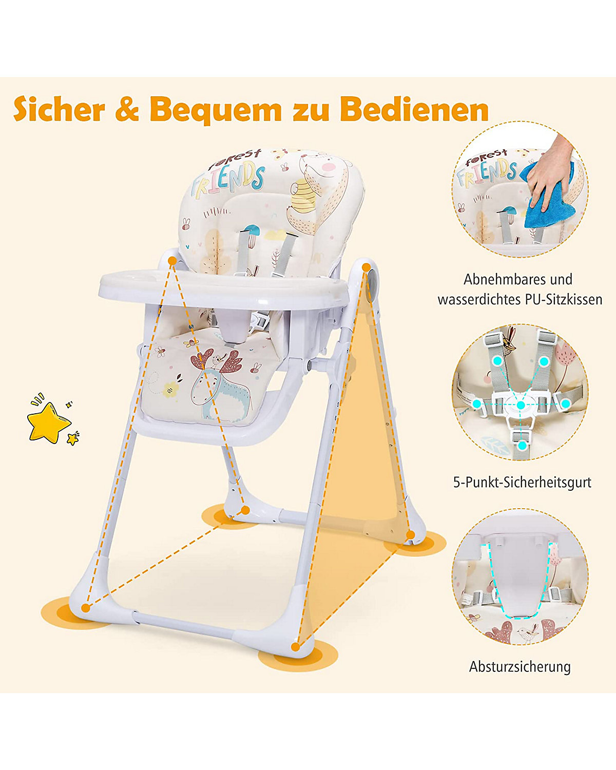 Babyhochstuhl höhenverstellbar schnell faltbar abnehmbar