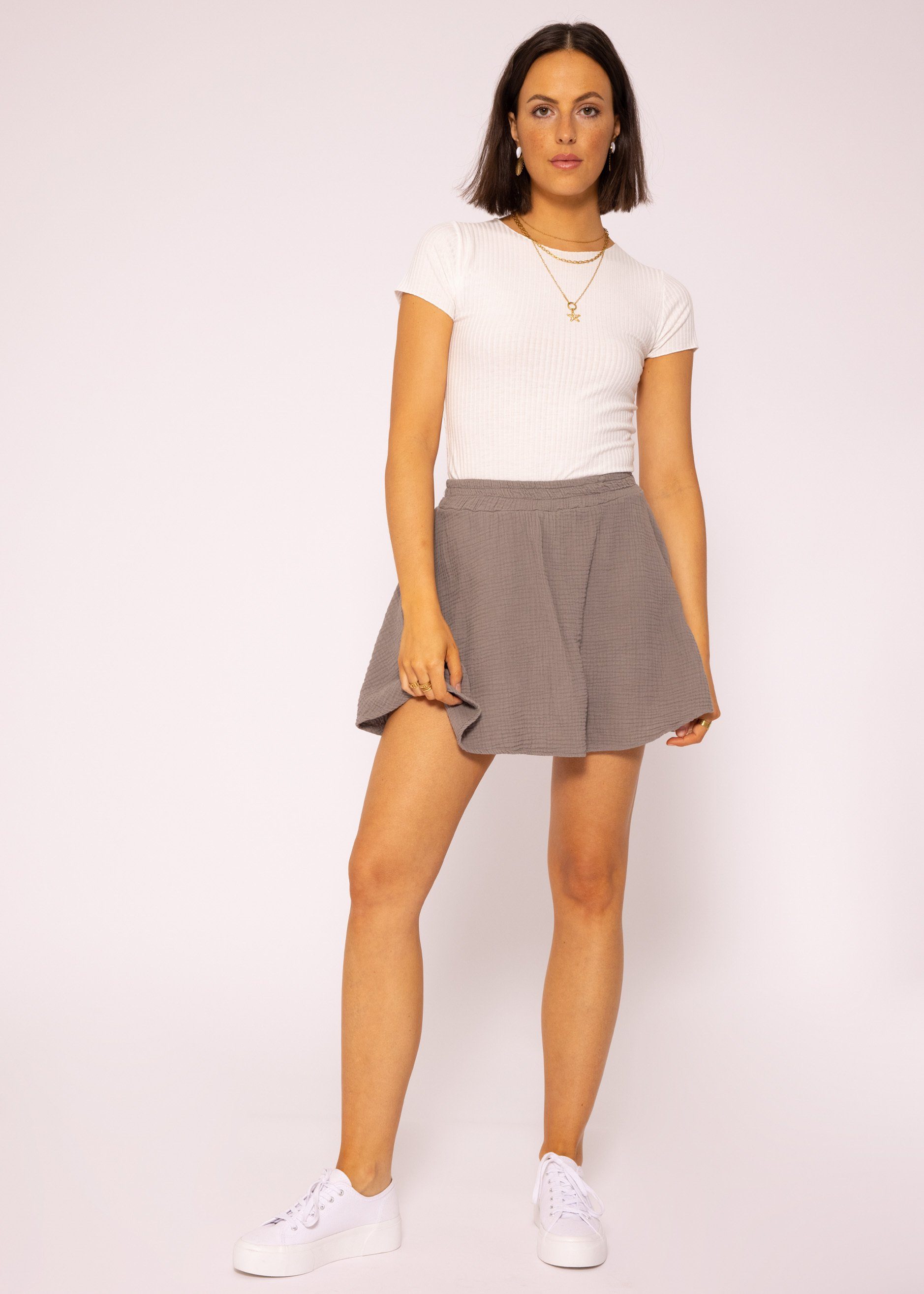 SASSYCLASSY Hosenrock Skort Mini Rock Damen aus Musselin 100 % Baumwolle (Musselin), atmungsaktiv, sehr leicht, Made in Italy