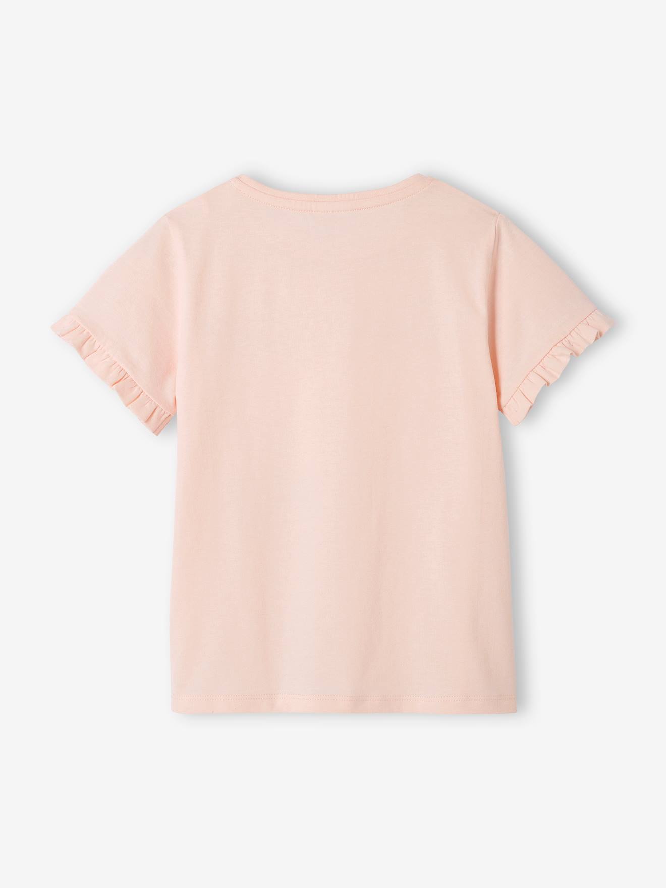 T-shirt fille manches courtes volantées DS® Fée Clochette rose clair uni