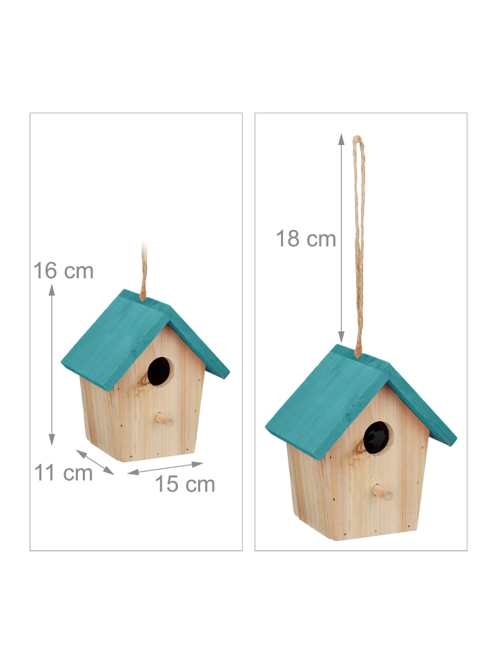 relaxdays Deko Vogelhaus in Natur/ Blau günstig kaufen onesize
