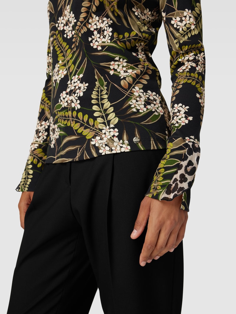 Longsleeve mit floralem Muster und Stehkragen in schwarz