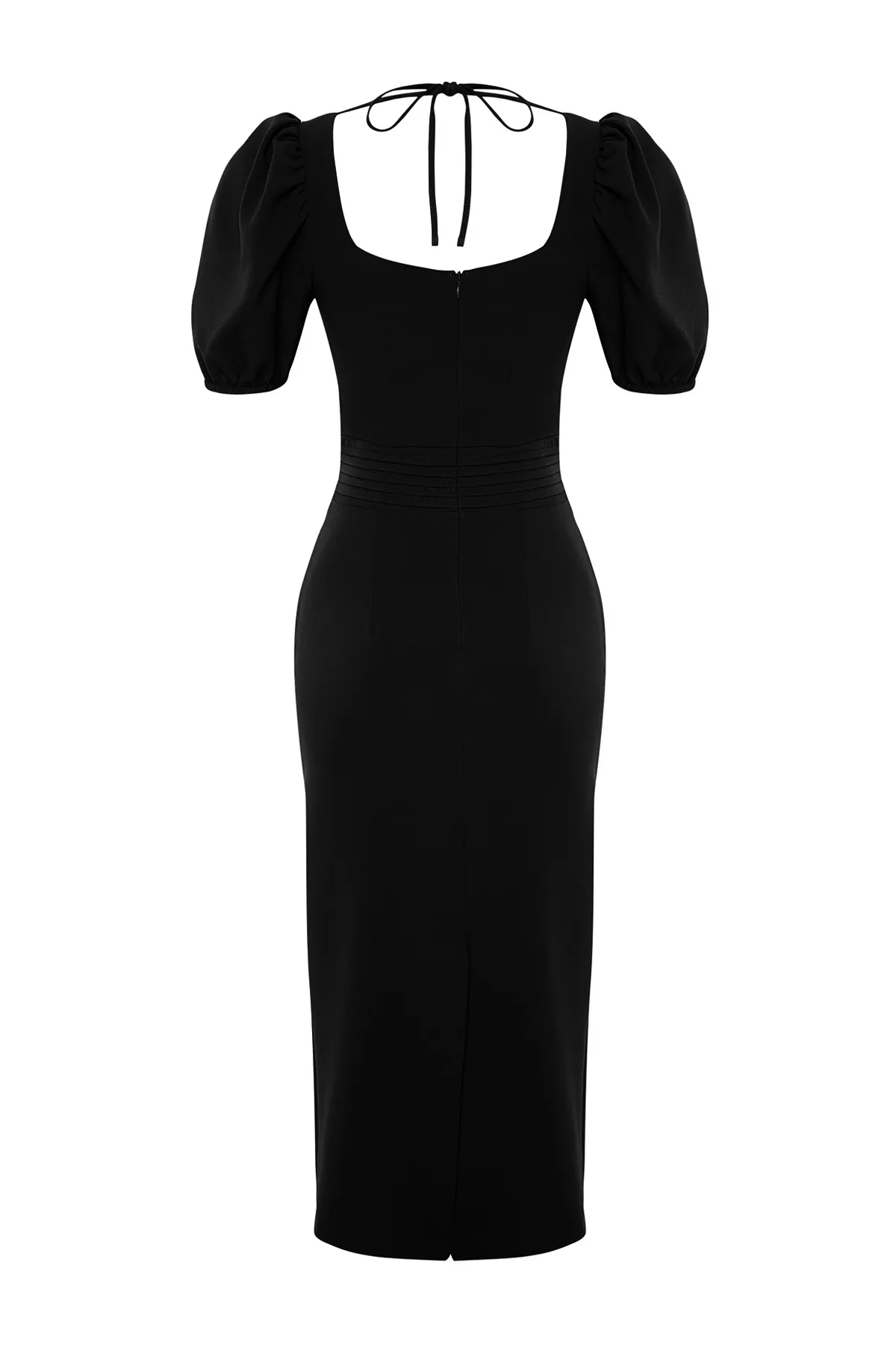 Trendyol Collection  Schwarzes, körperbetontes Webkleid mit Taillendetails TPRSS24EL00158