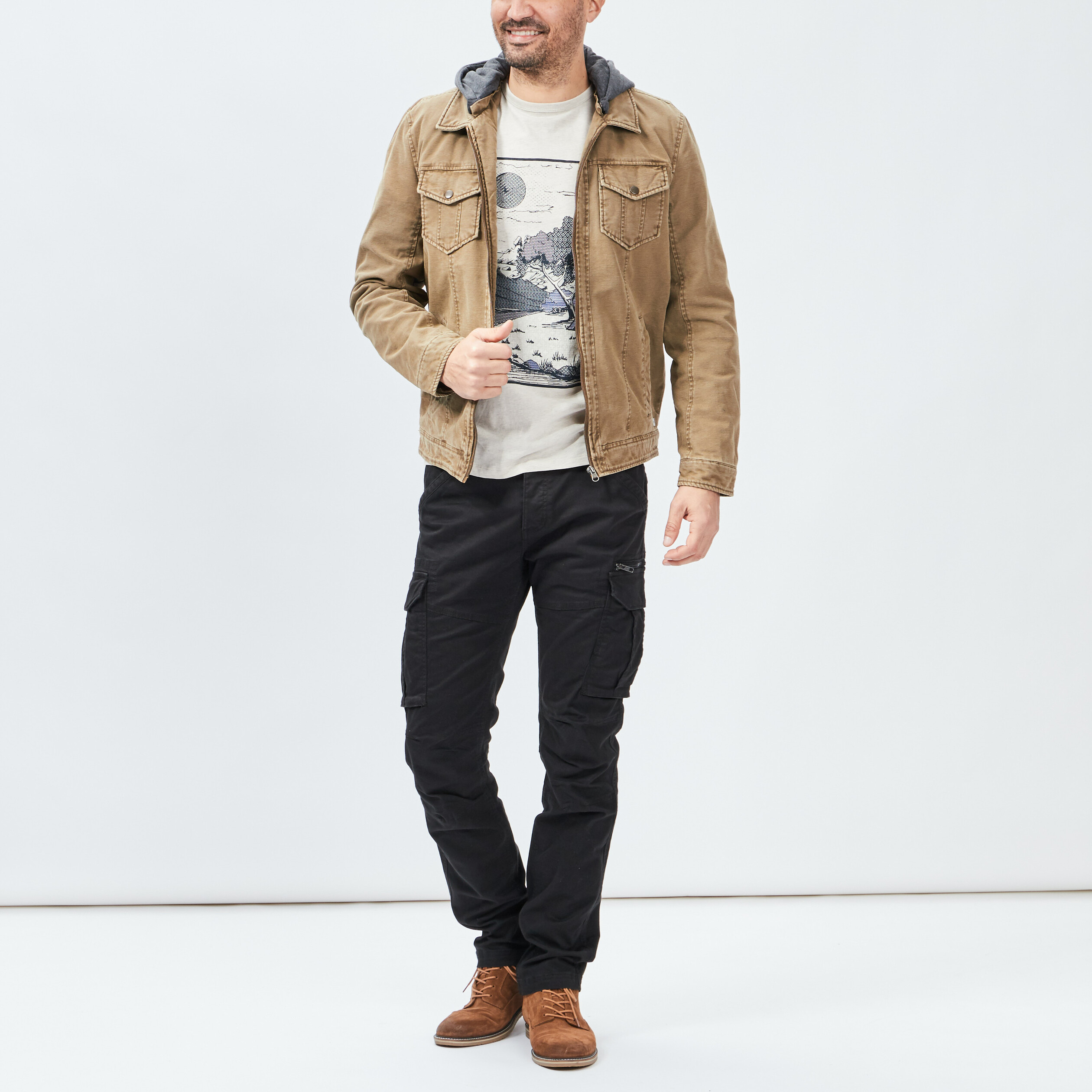 Blouson droit avec capuche Trappeur vert kaki homme | La Halle