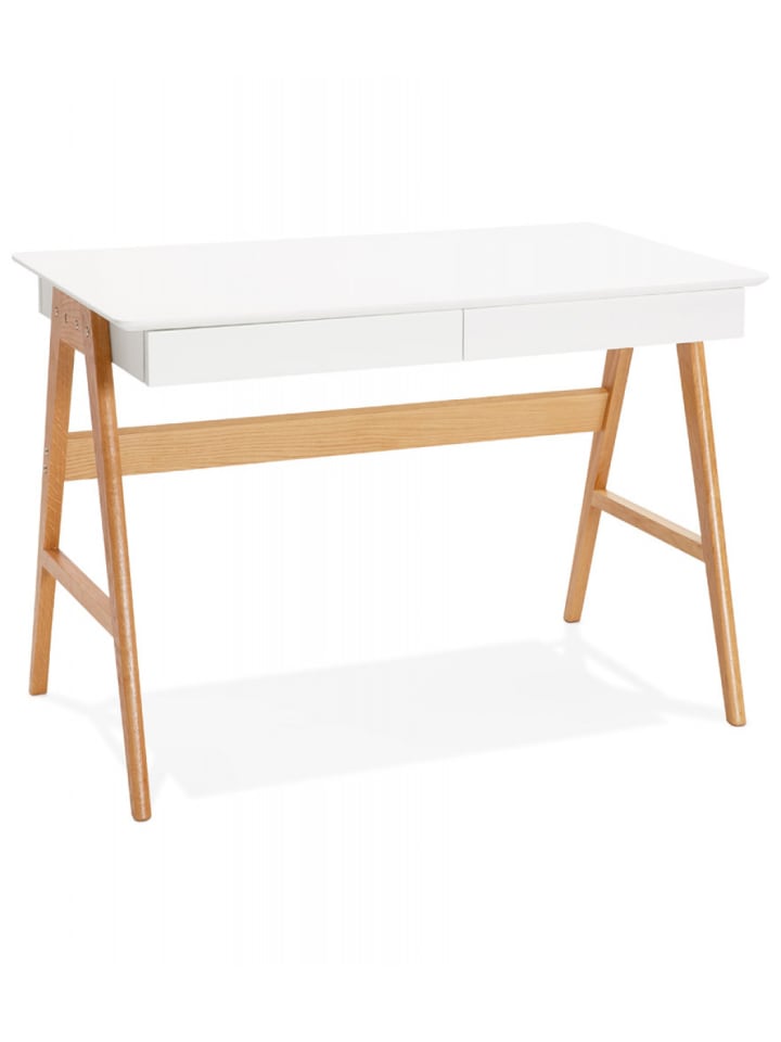 KADIMA DESIGN Schreibtisch SIROKO mit Eichenbeinen | Geradliniges Design in Weiß-Beige günstig kaufen onesize