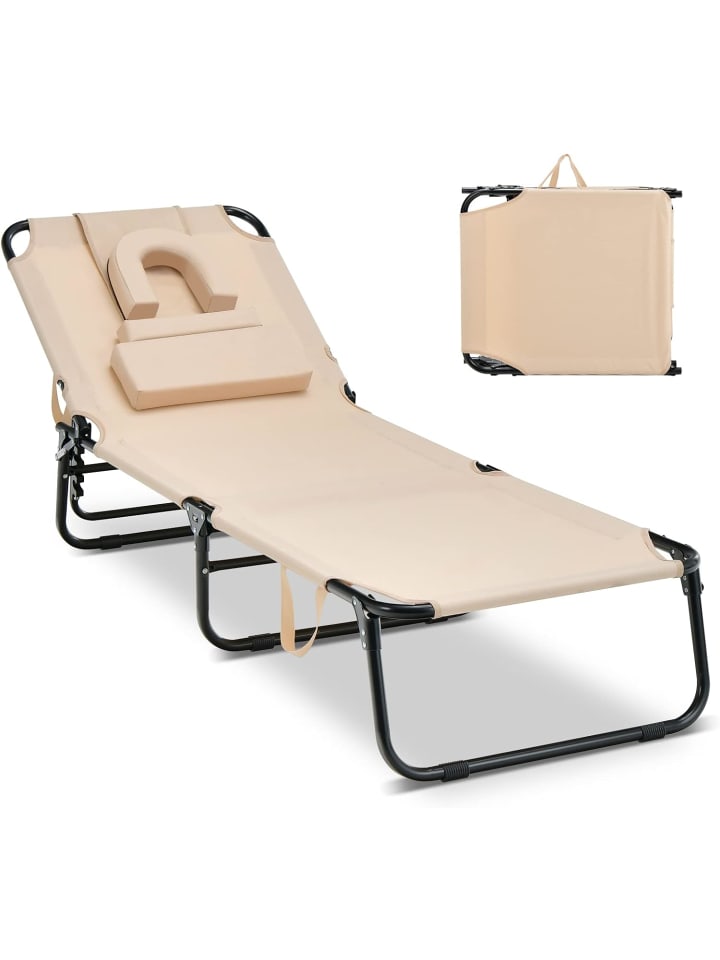 COSTWAY Sonnenliege mit Gesichtsöffnung in Beige günstig kaufen onesize