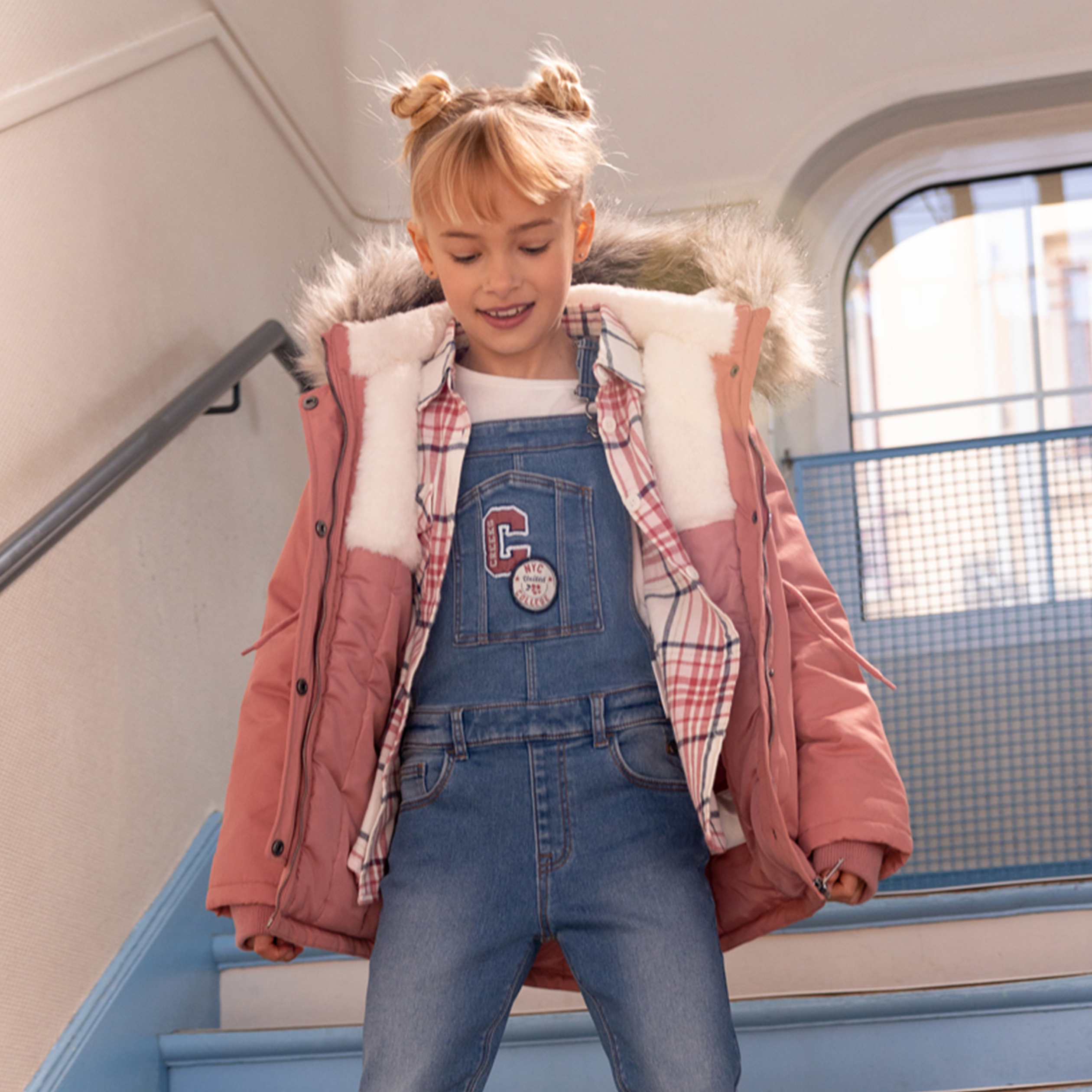 Parka à capuche avec fourrure vieux rose fille | La Halle