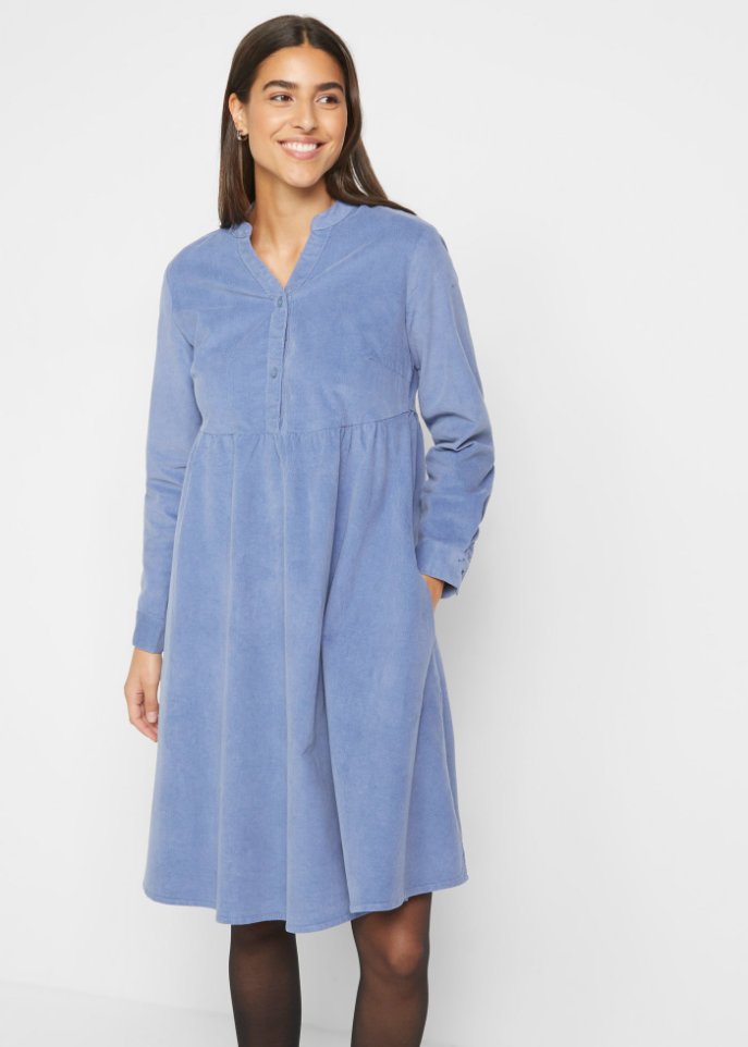 Baumwoll-Cord-Kleid mit Taschen in A-Line, knieumspielend