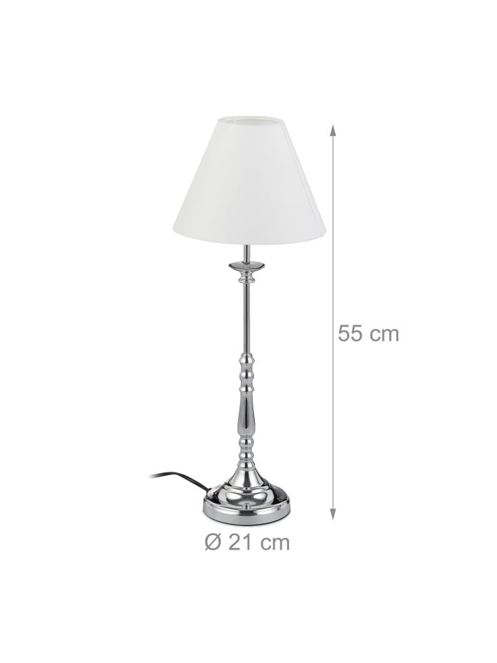 relaxdays Tischlampe in Silber/Weiß - (H)55 x Ø21 cm günstig kaufen onesize