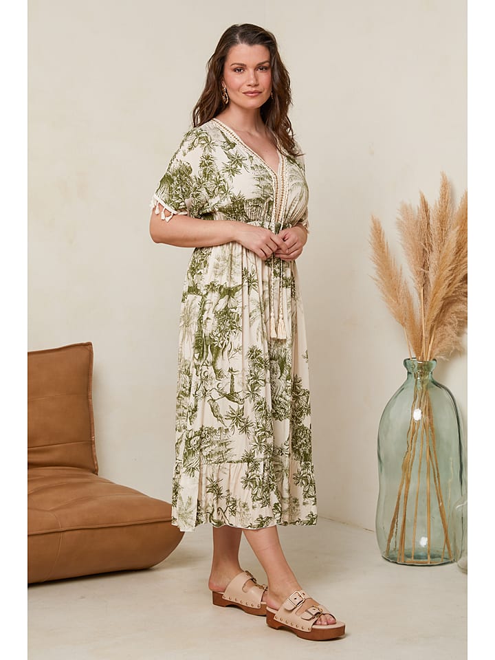 Curvy Lady Kleid in Khaki/ Creme günstig kaufen