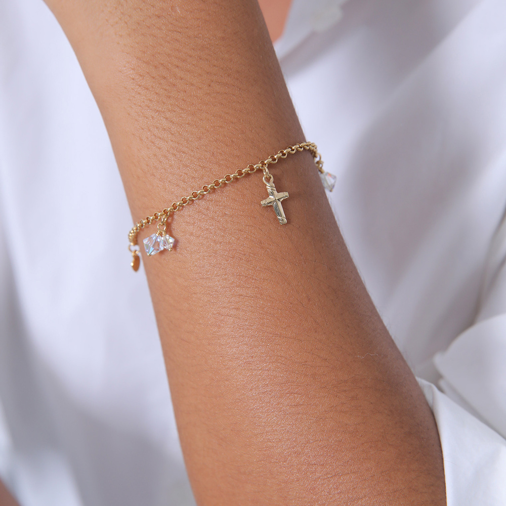 Elli Elli Bracelet Femmes Croix Cœur Ancre avec Cristaux en Argent Sterling 925 Bracelet