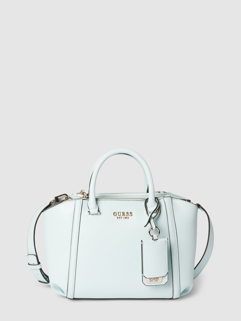 Handtasche mit Label-Applikation in metallic Modell 'LEIE' in hellblau