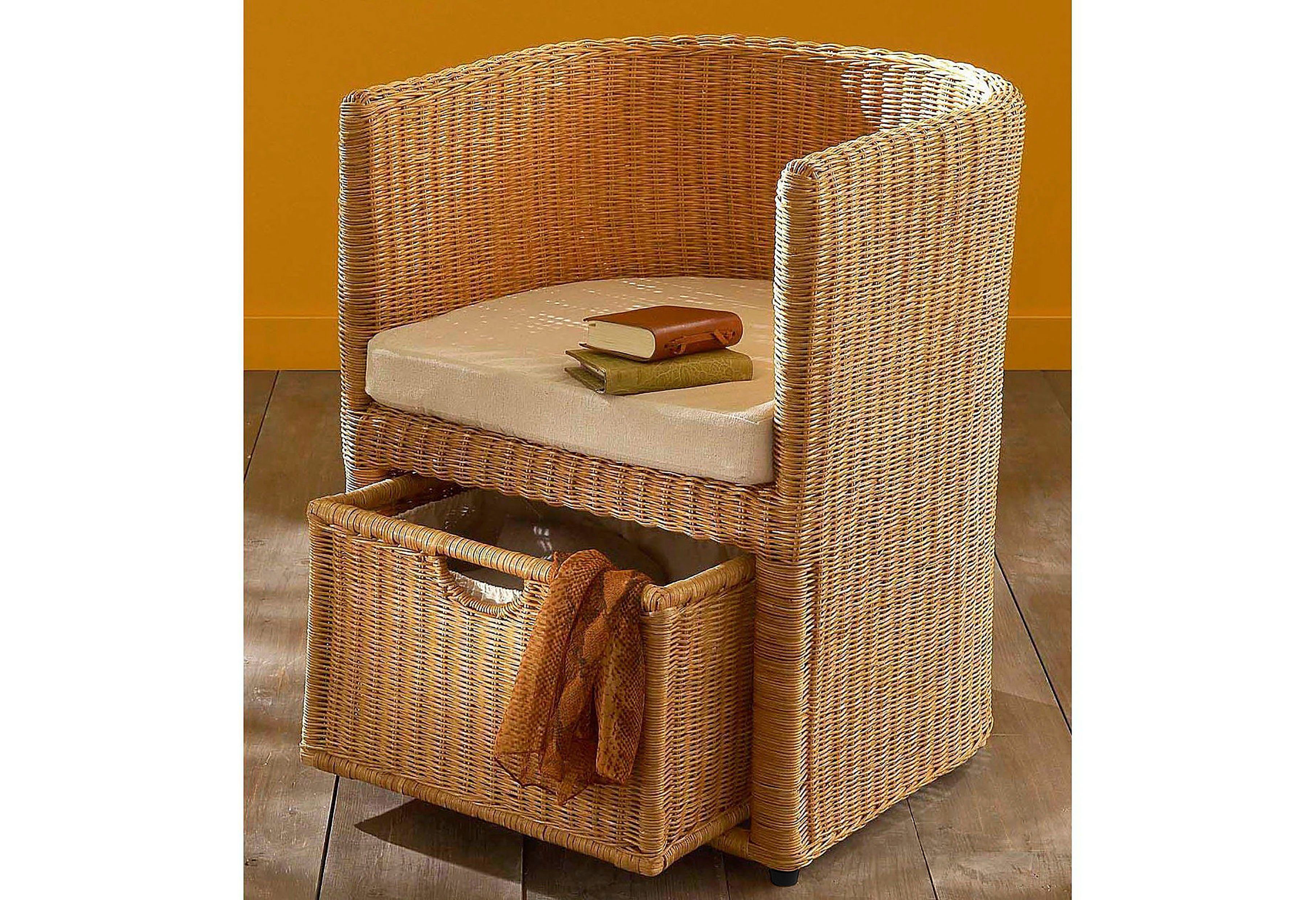 Home affaire Rattanstuhl Blaxton, inklusive Korb und Sitzkissen, aus Rattangeflecht, Breite 56 cm