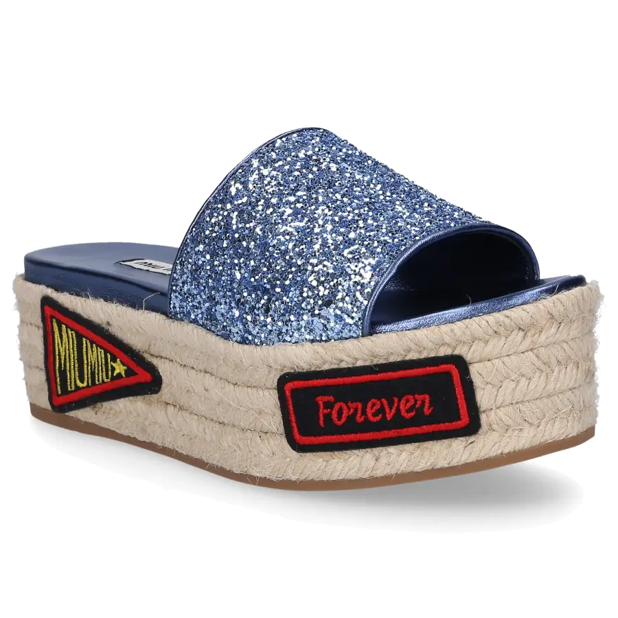Miu Miu - Plateausandalen Glitter - blau