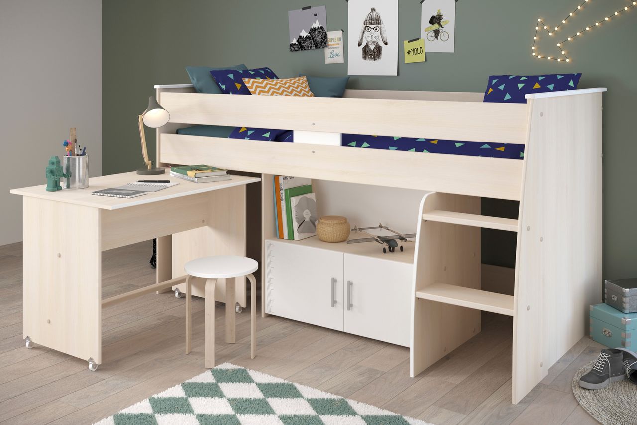 Parisot Hochbett, Charly 4 - mit ausziehbarem Schreibtisch