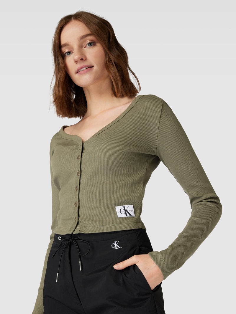 Cardigan mit Label-Patch in olivgrün