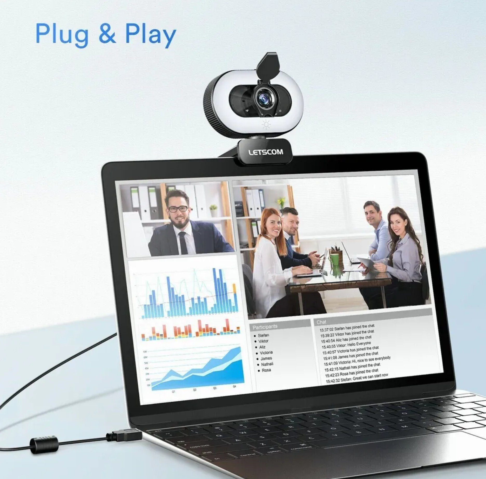 OKA 1080P Full HD Webcam mit 360° Drehung, USB Computer Kamera Full HD-Webcam (mit Mikrofon, T3601, Schwarz)