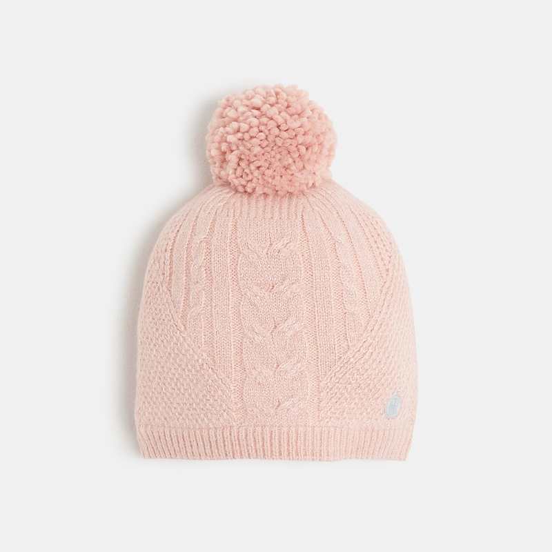 Bonnet à pompon doublé fausse fourrure rose fille
