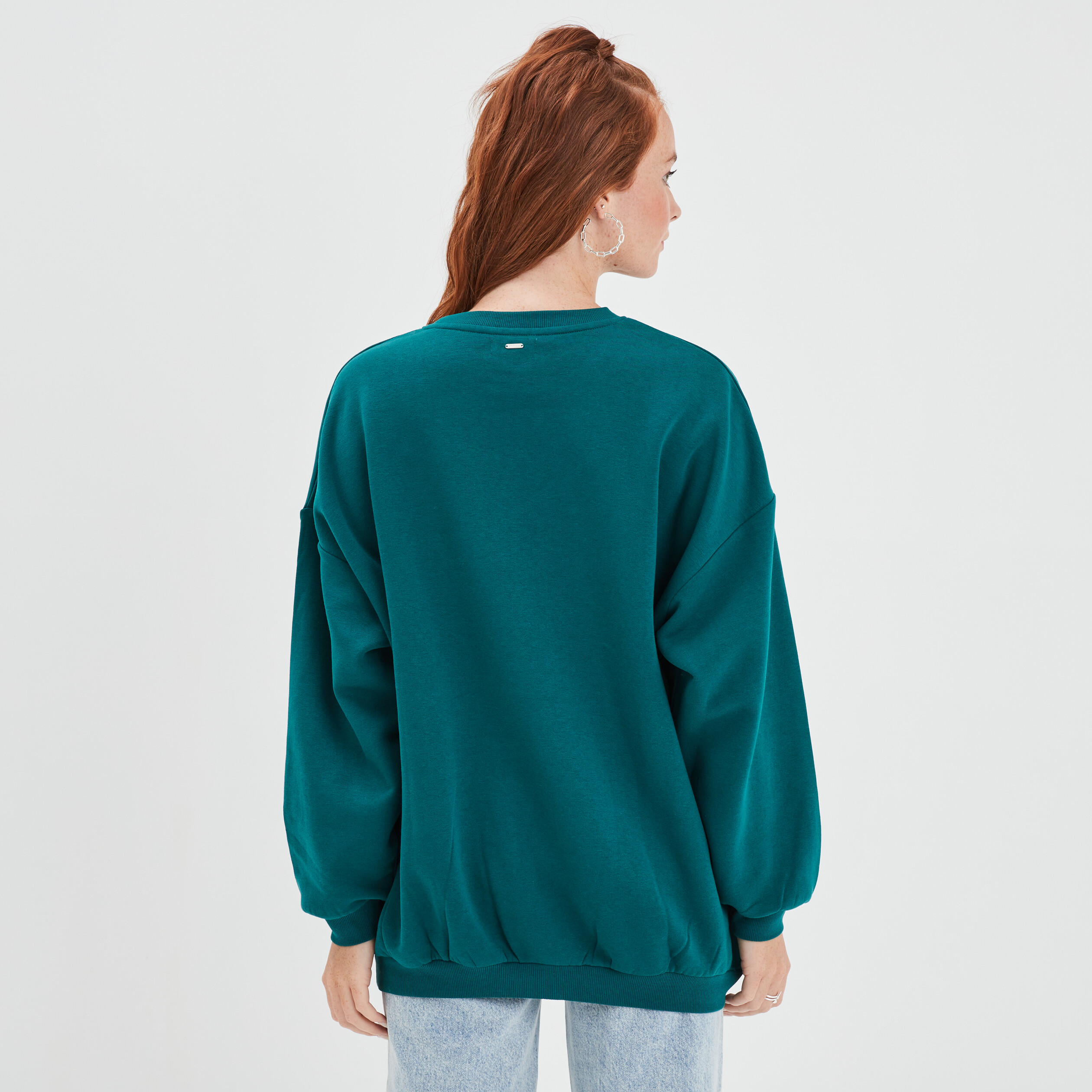Sweat oversize mi-long col rond Creeks vert femme | La Halle