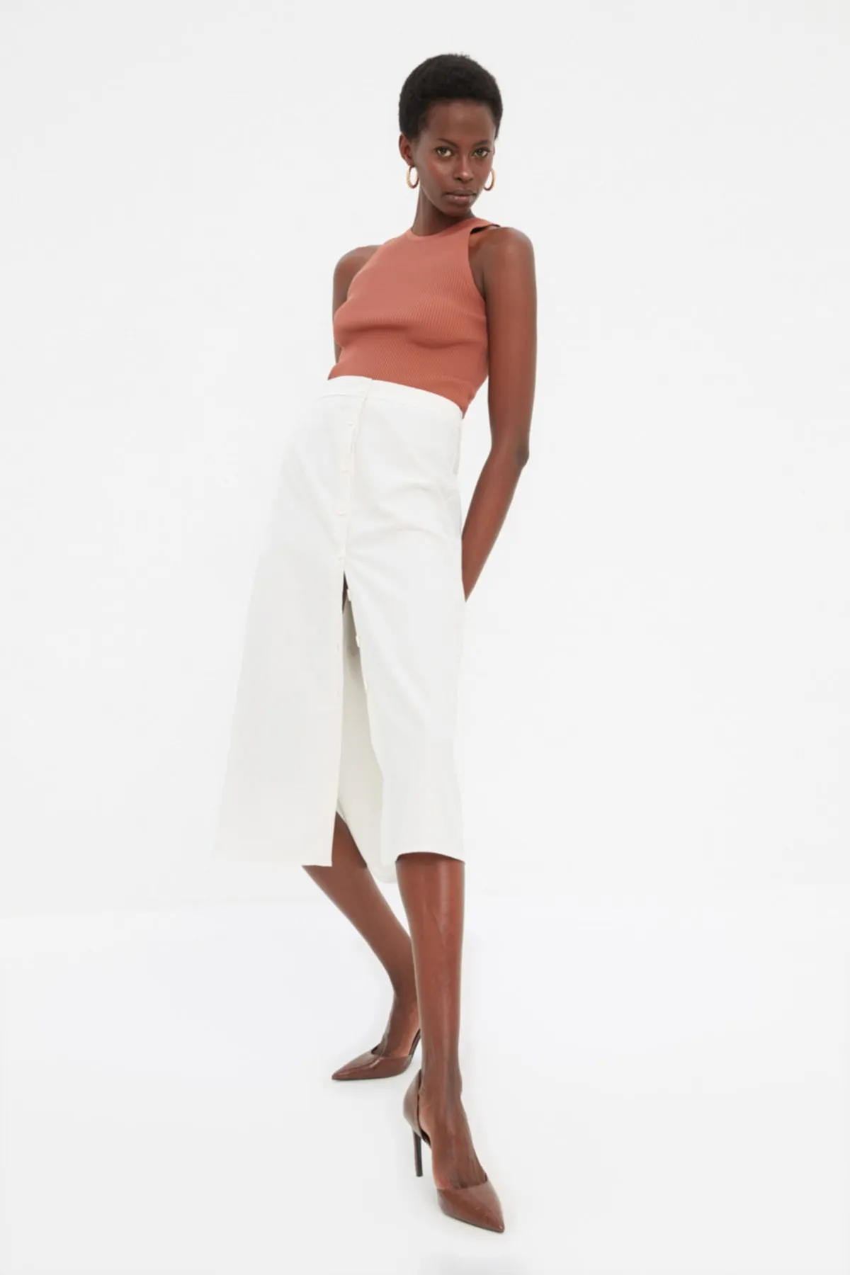 Trendyol Collection  Braune Cord-Strickbluse