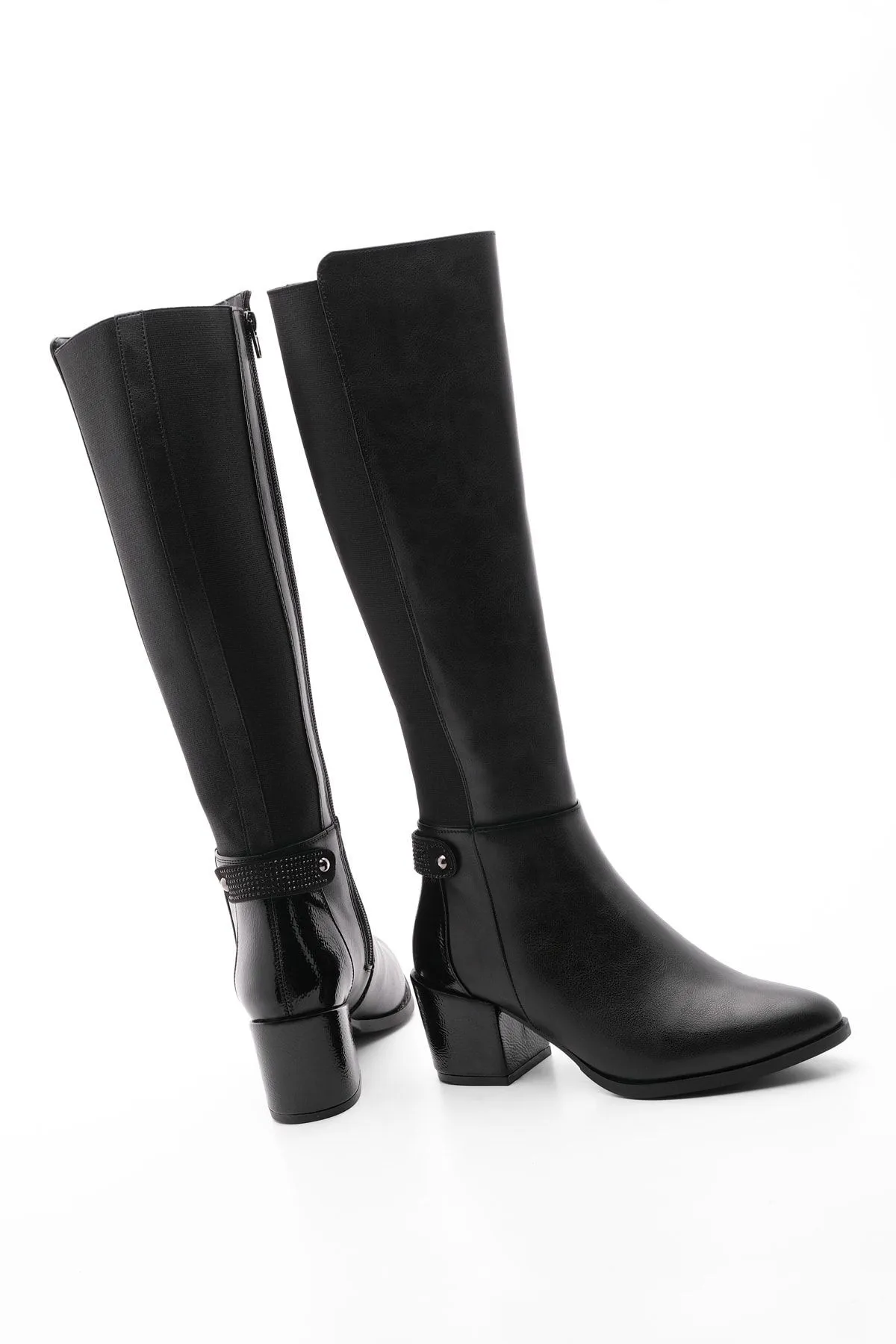 Marjin  Damen-Stiefel mit Absatz unterhalb des Knies, dehnbar, elastisch, für den täglichen Gebrauch, klassische Stiefel von Aret, Schwarz