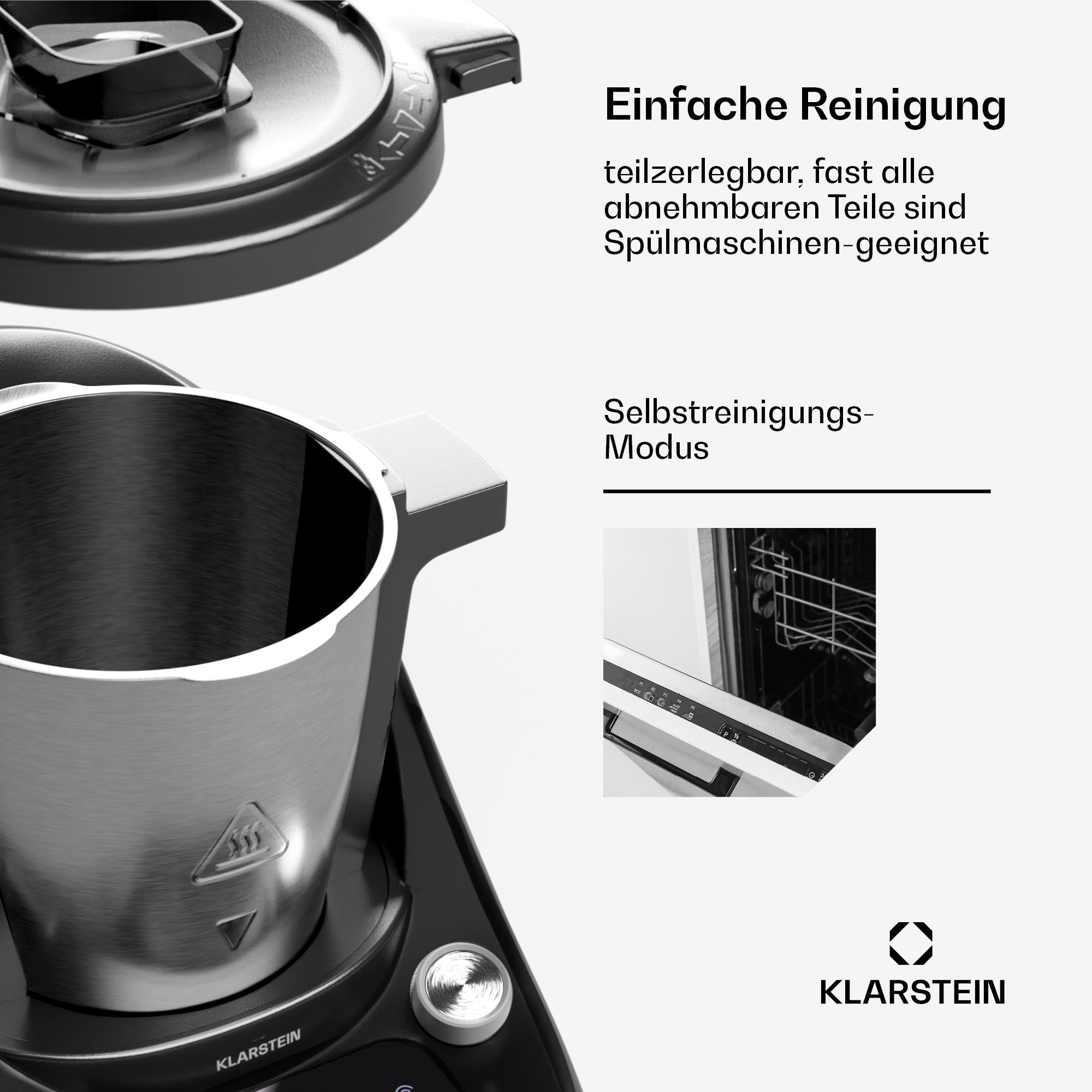 Klarstein Küchenmaschine mit Kochfunktion Aria Smart, 1700 W, 3.3 l Schüssel, Dämpfaufsatz Waage 3,3 L Edelstahl Touch App