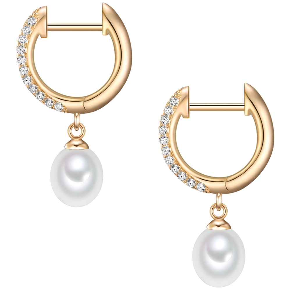 Valero Pearls Créoles en argent Argent sterling Oxyde de zirconium (CZ) Perle de culture d'eau  Boucles d'oreilles
